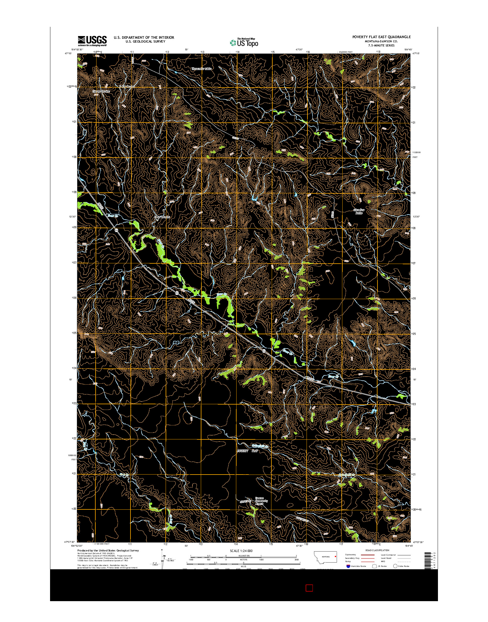 USGS US TOPO 7.5-MINUTE MAP FOR POVERTY FLAT EAST, MT 2014