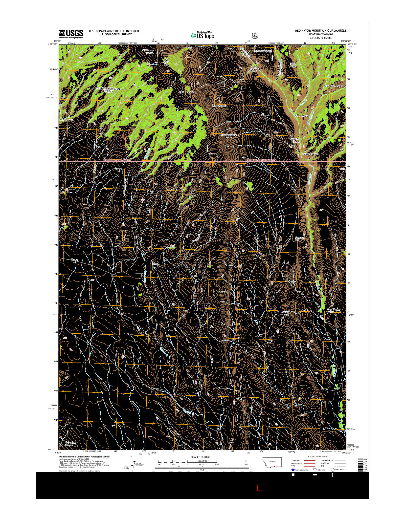 USGS US TOPO 7.5-MINUTE MAP FOR RED PRYOR MOUNTAIN, MT-WY 2014