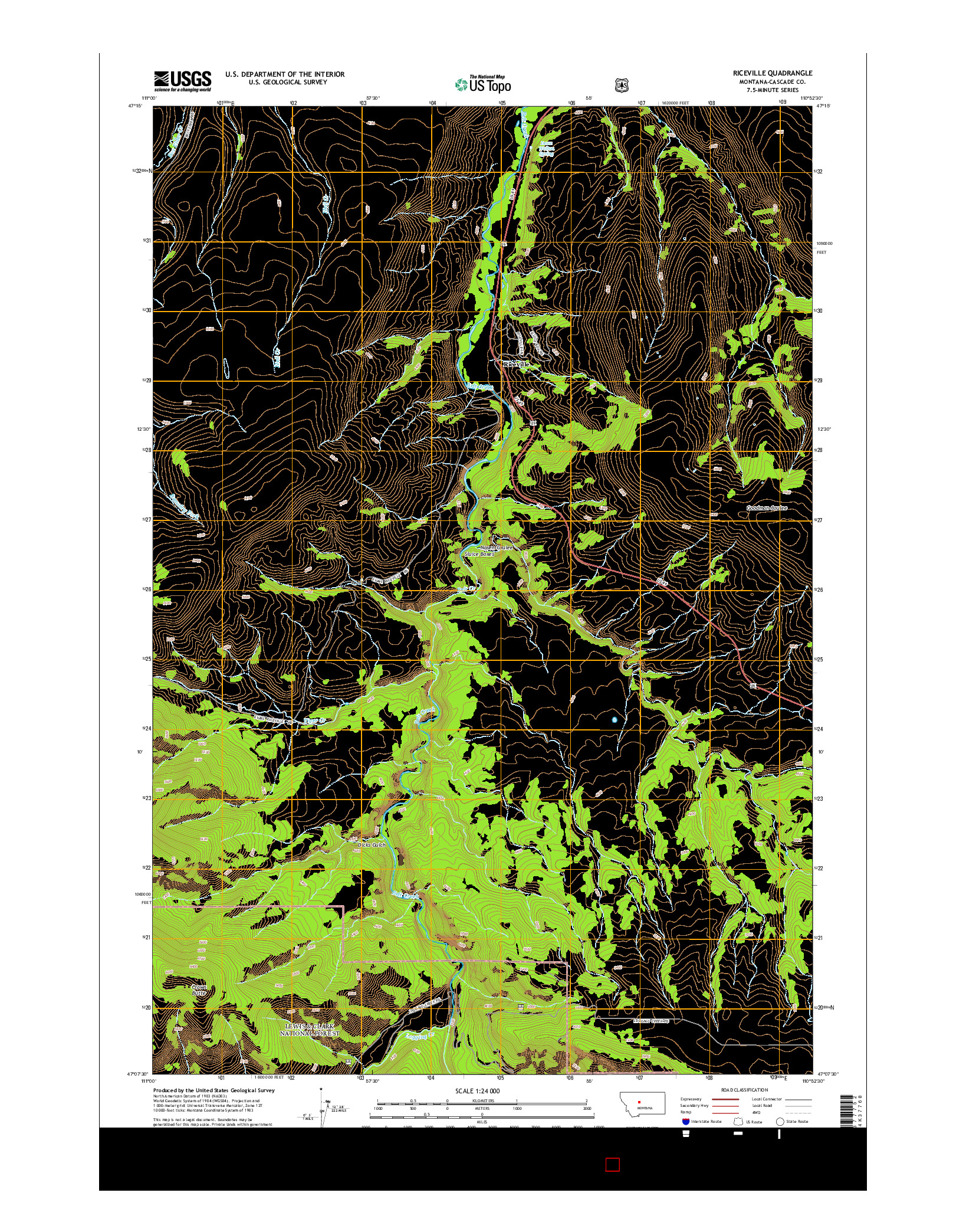 USGS US TOPO 7.5-MINUTE MAP FOR RICEVILLE, MT 2014