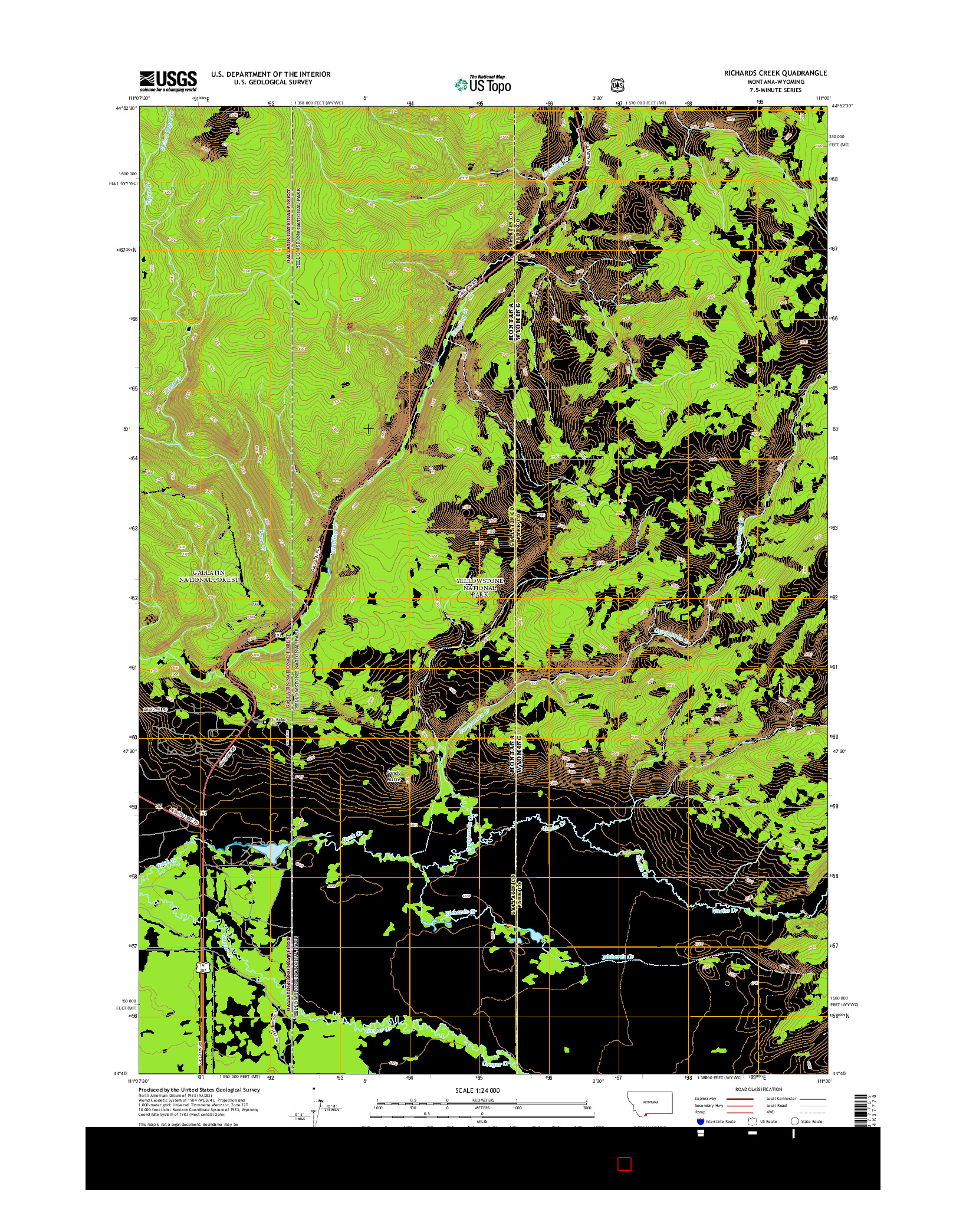 USGS US TOPO 7.5-MINUTE MAP FOR RICHARDS CREEK, MT-WY 2014