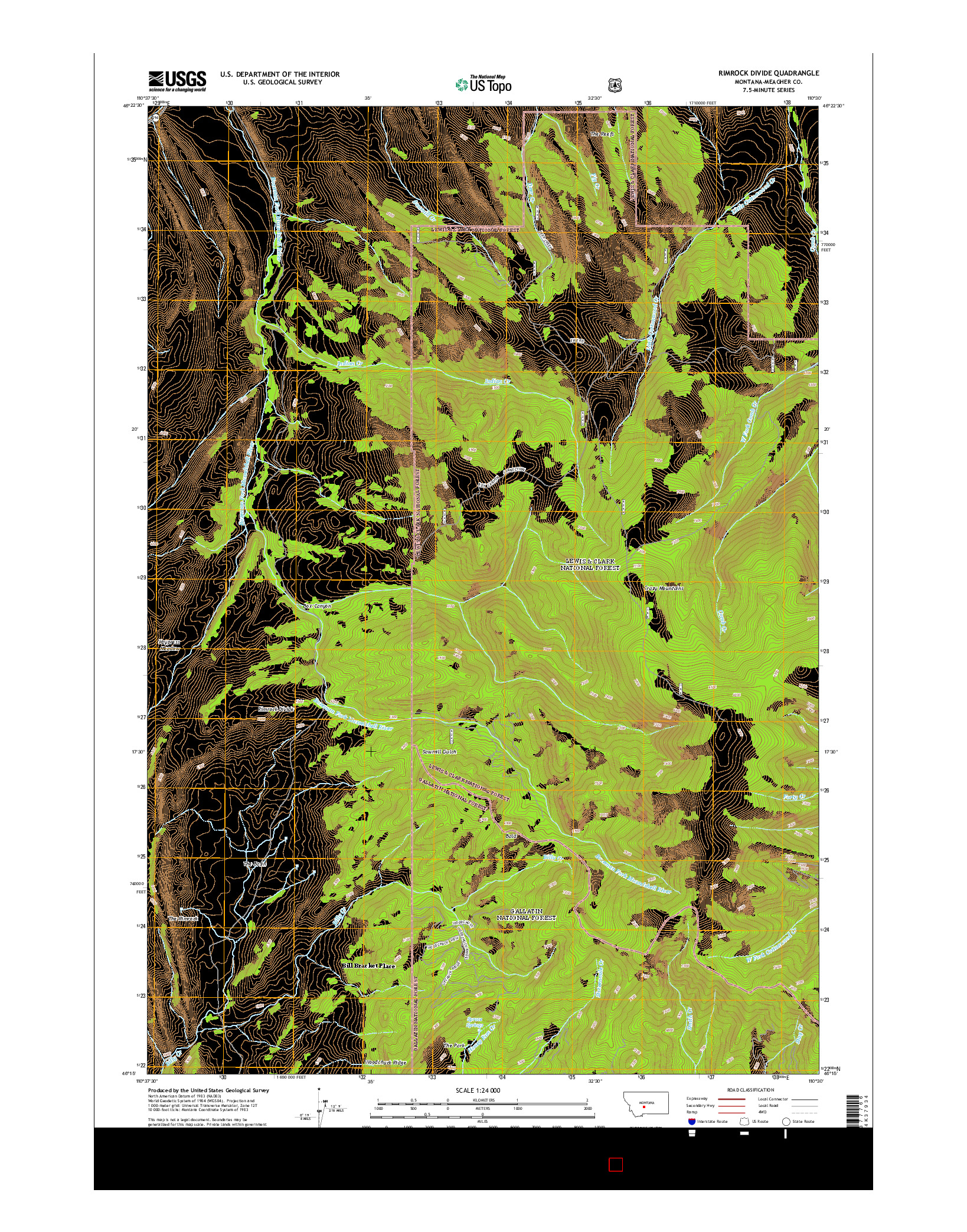 USGS US TOPO 7.5-MINUTE MAP FOR RIMROCK DIVIDE, MT 2014