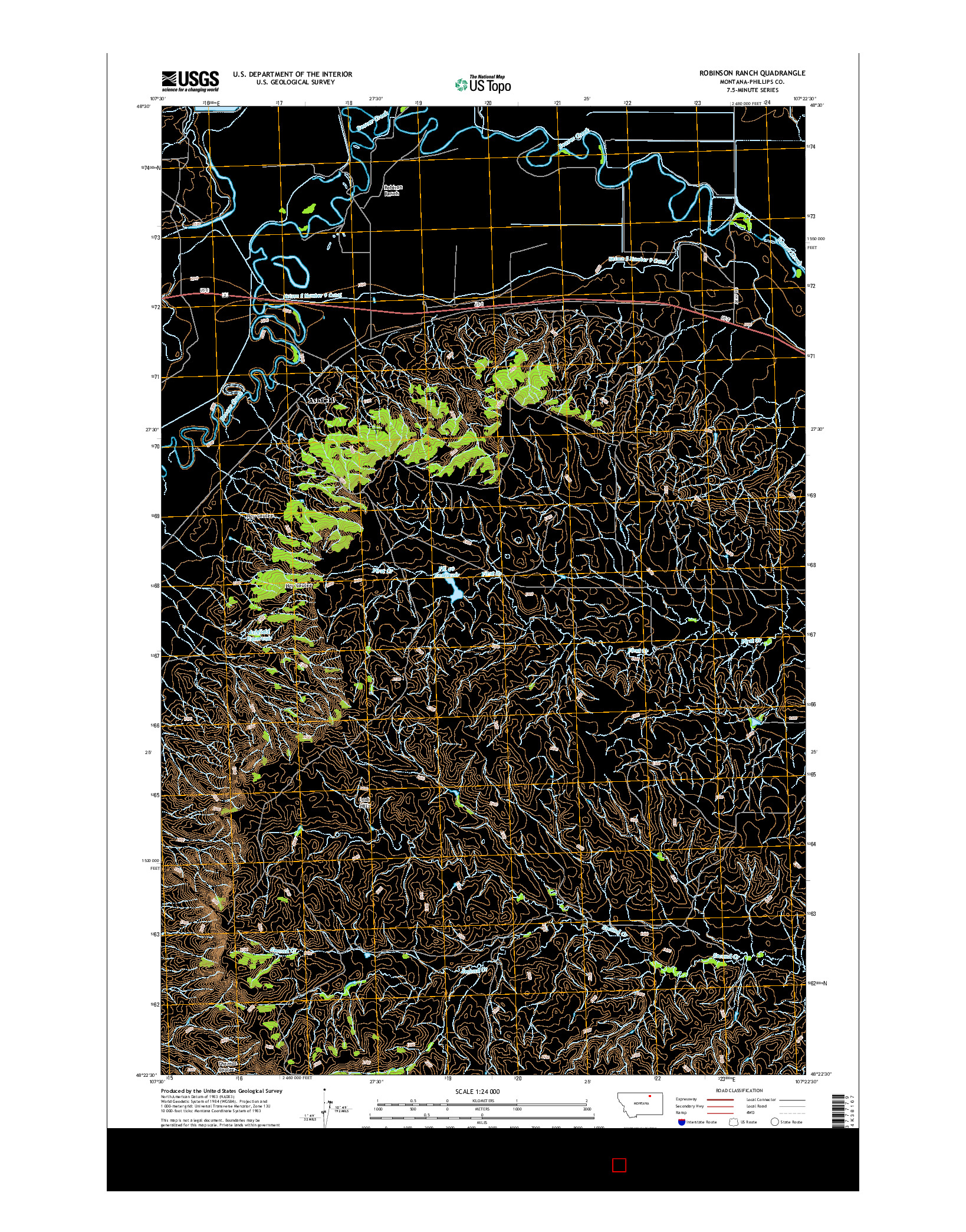 USGS US TOPO 7.5-MINUTE MAP FOR ROBINSON RANCH, MT 2014