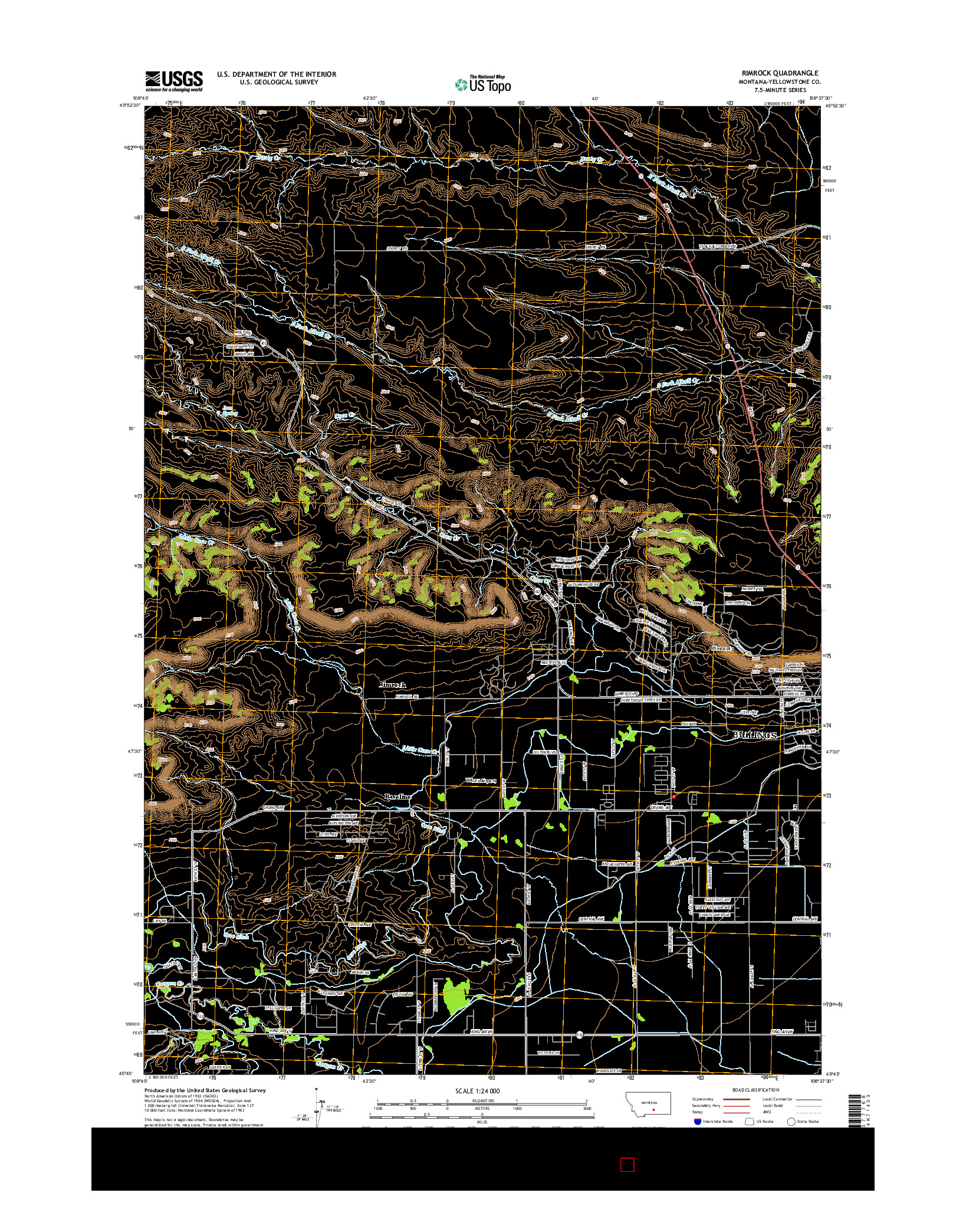 USGS US TOPO 7.5-MINUTE MAP FOR RIMROCK, MT 2014