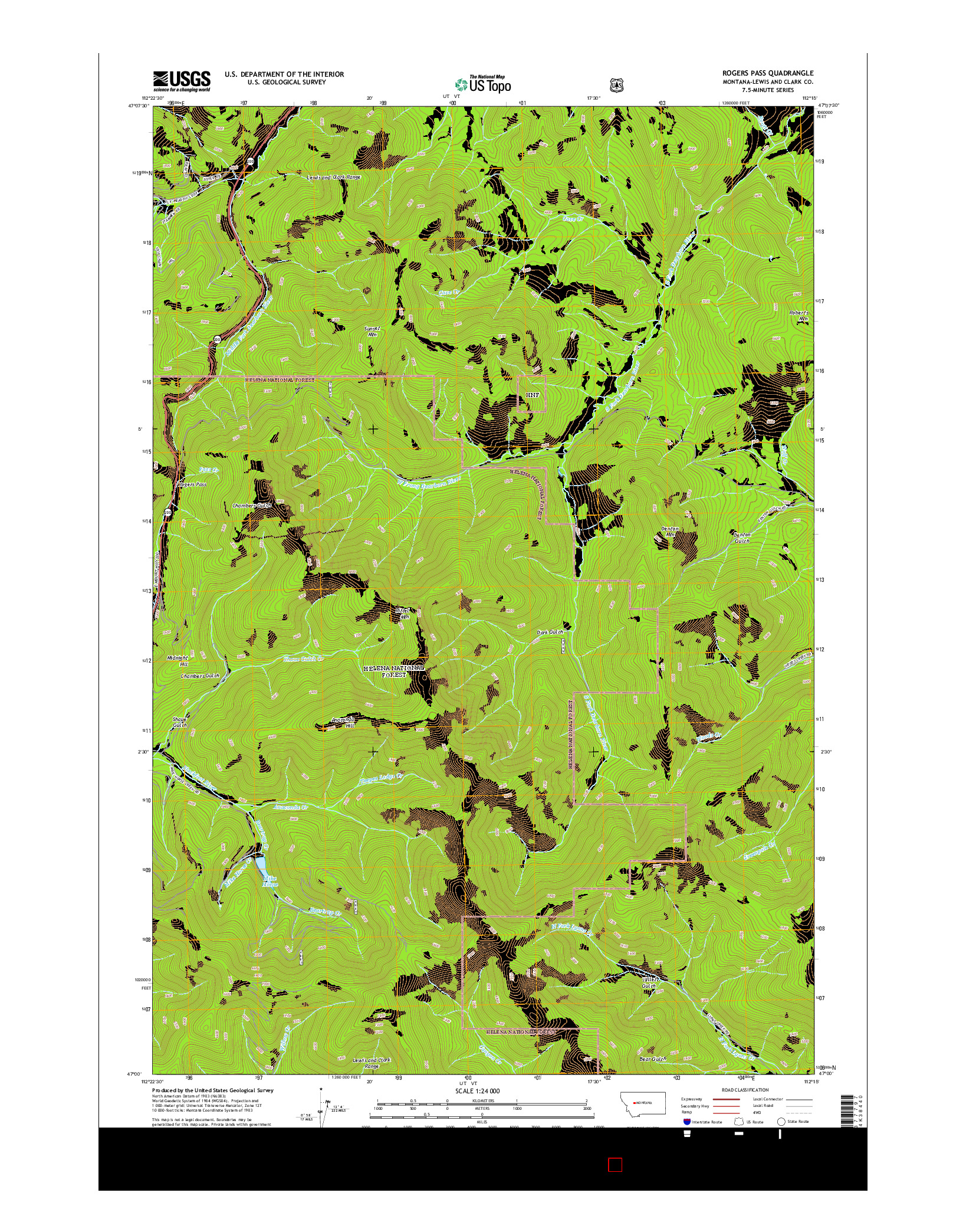 USGS US TOPO 7.5-MINUTE MAP FOR ROGERS PASS, MT 2014