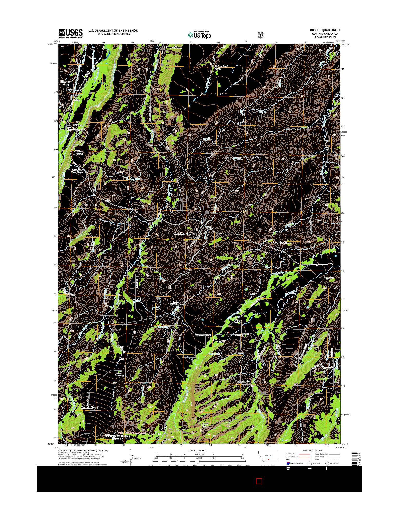USGS US TOPO 7.5-MINUTE MAP FOR ROSCOE, MT 2014