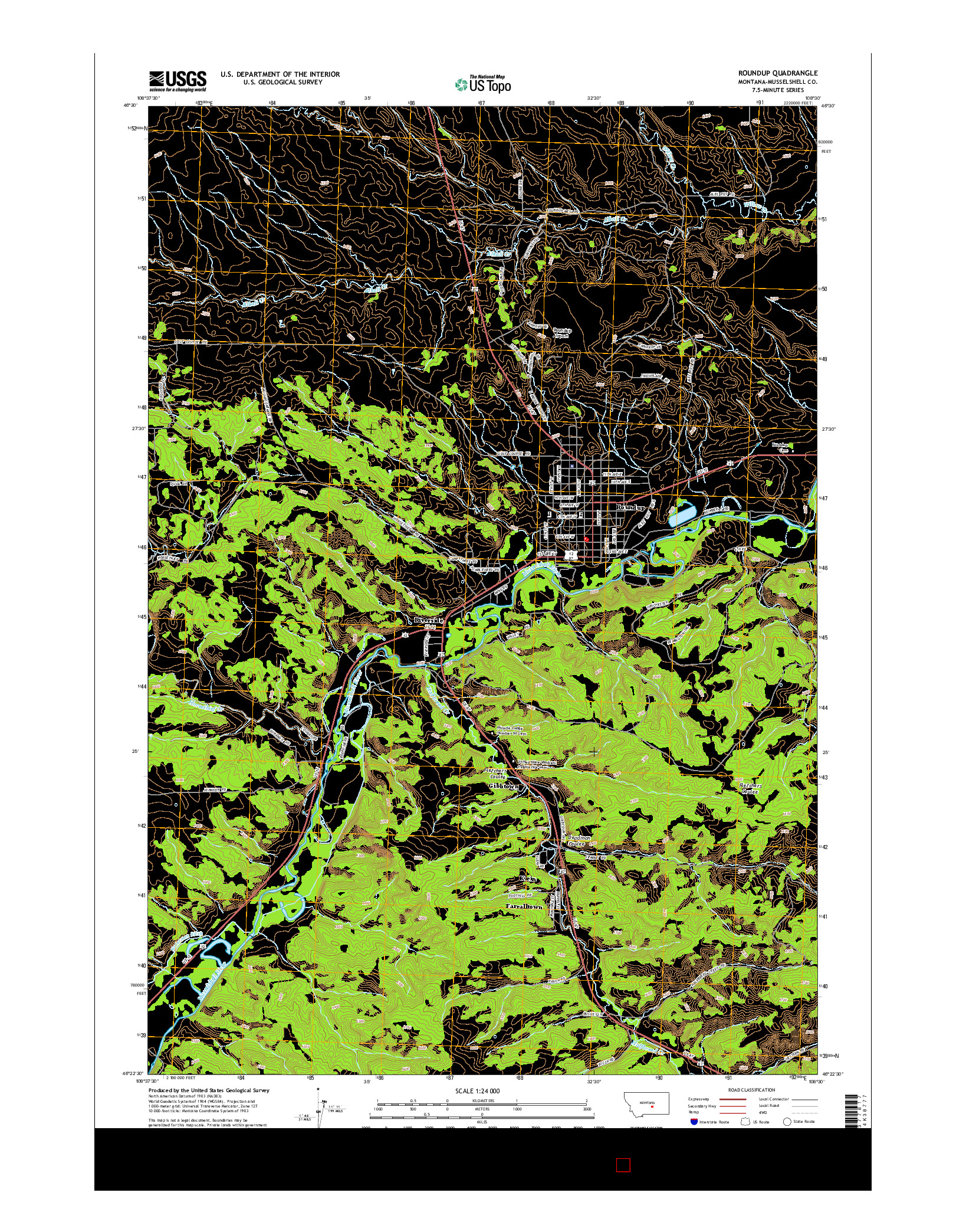USGS US TOPO 7.5-MINUTE MAP FOR ROUNDUP, MT 2014