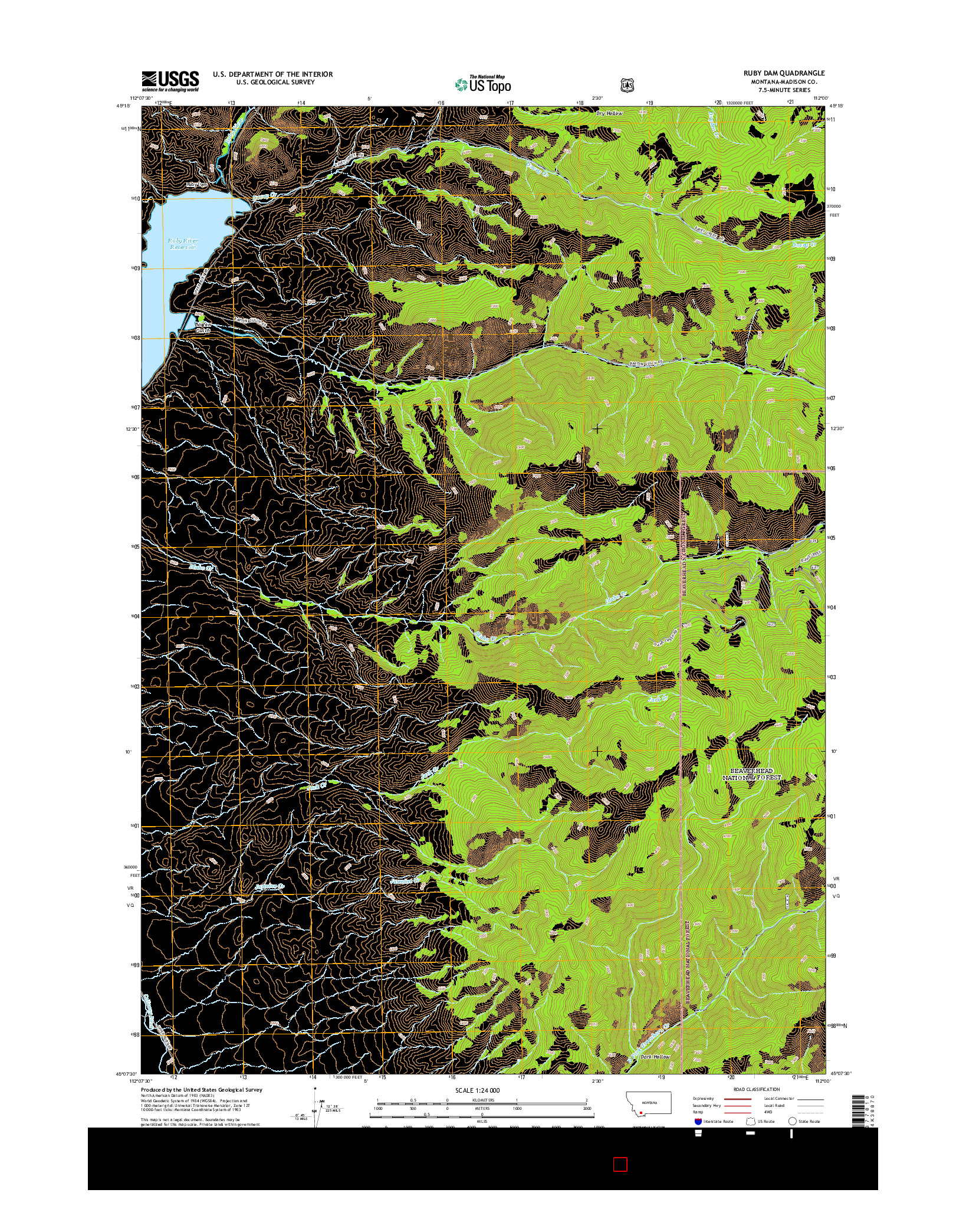 USGS US TOPO 7.5-MINUTE MAP FOR RUBY DAM, MT 2014