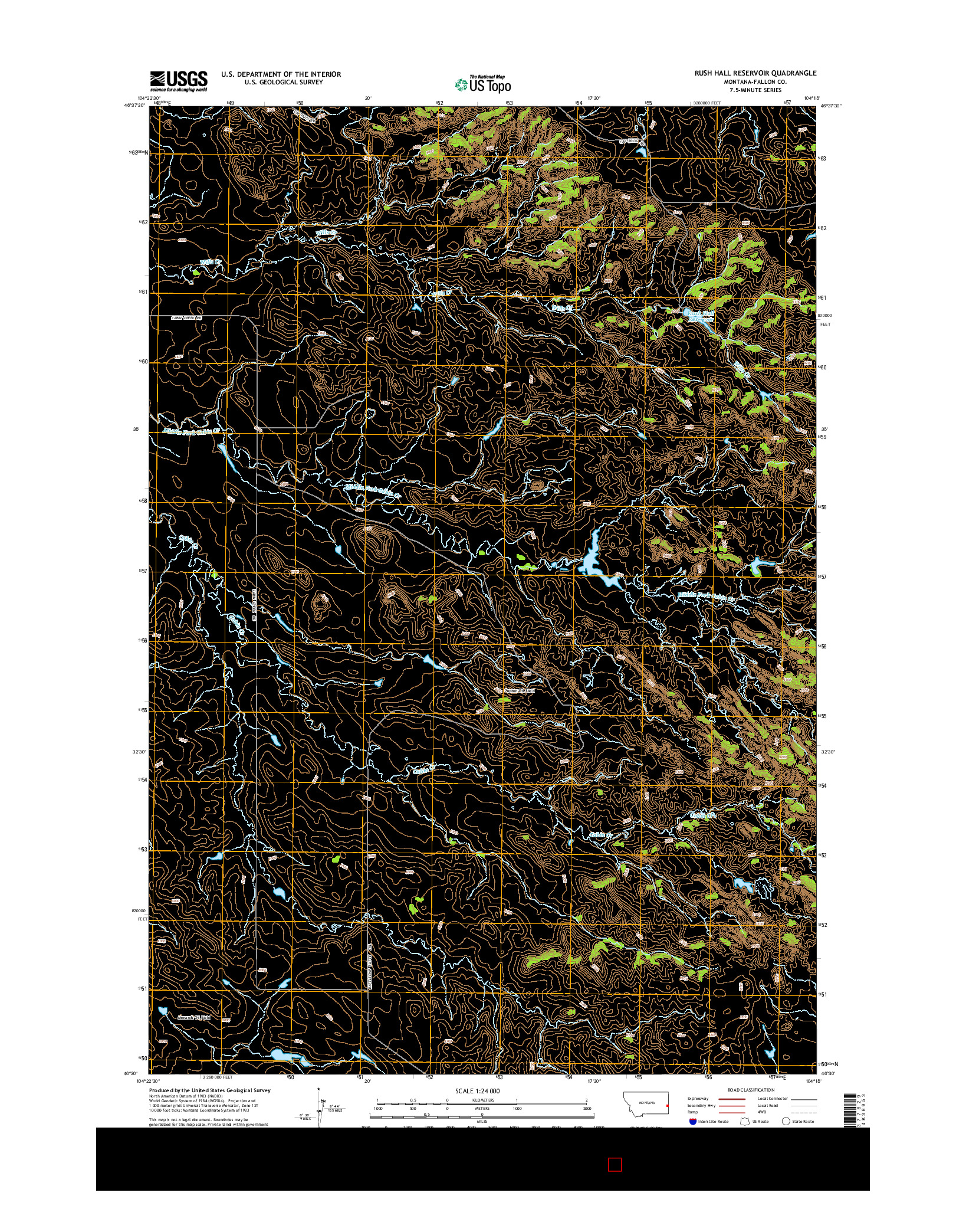 USGS US TOPO 7.5-MINUTE MAP FOR RUSH HALL RESERVOIR, MT 2014