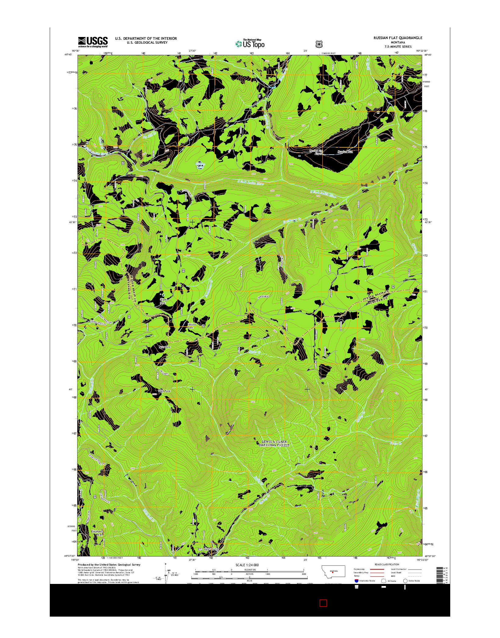 USGS US TOPO 7.5-MINUTE MAP FOR RUSSIAN FLAT, MT 2014