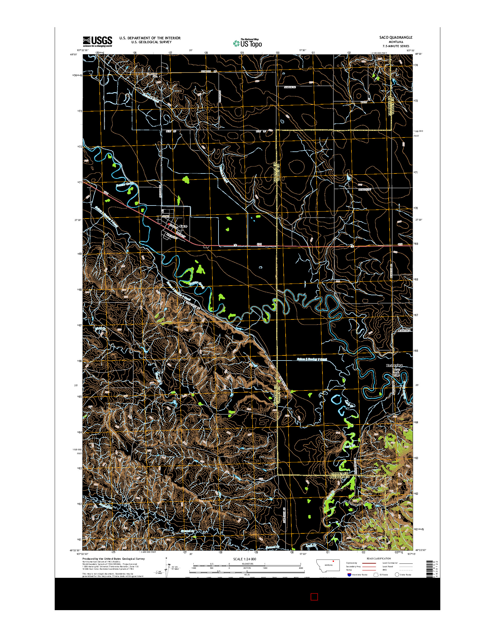 USGS US TOPO 7.5-MINUTE MAP FOR SACO, MT 2014