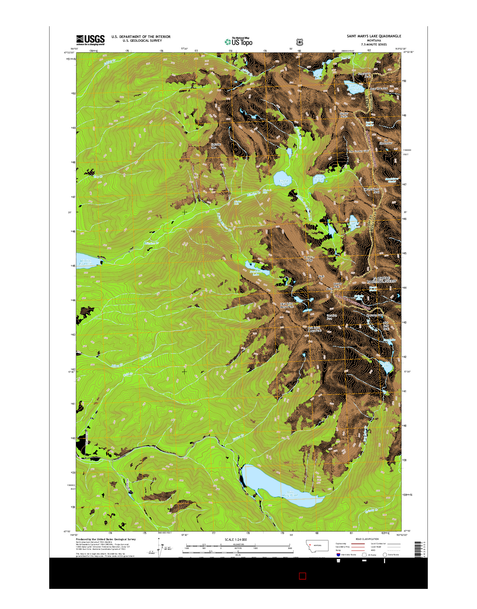 USGS US TOPO 7.5-MINUTE MAP FOR SAINT MARYS LAKE, MT 2014
