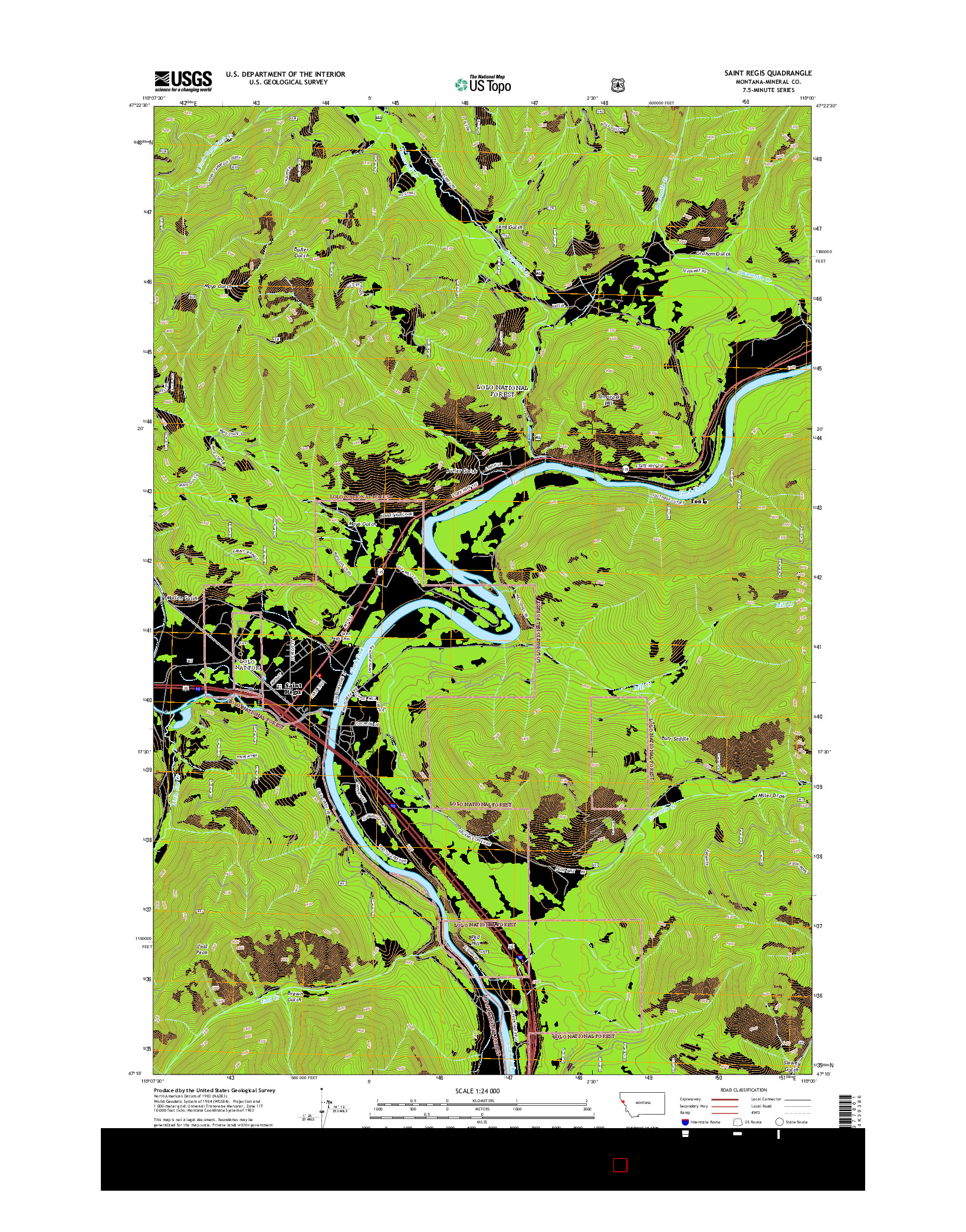 USGS US TOPO 7.5-MINUTE MAP FOR SAINT REGIS, MT 2014