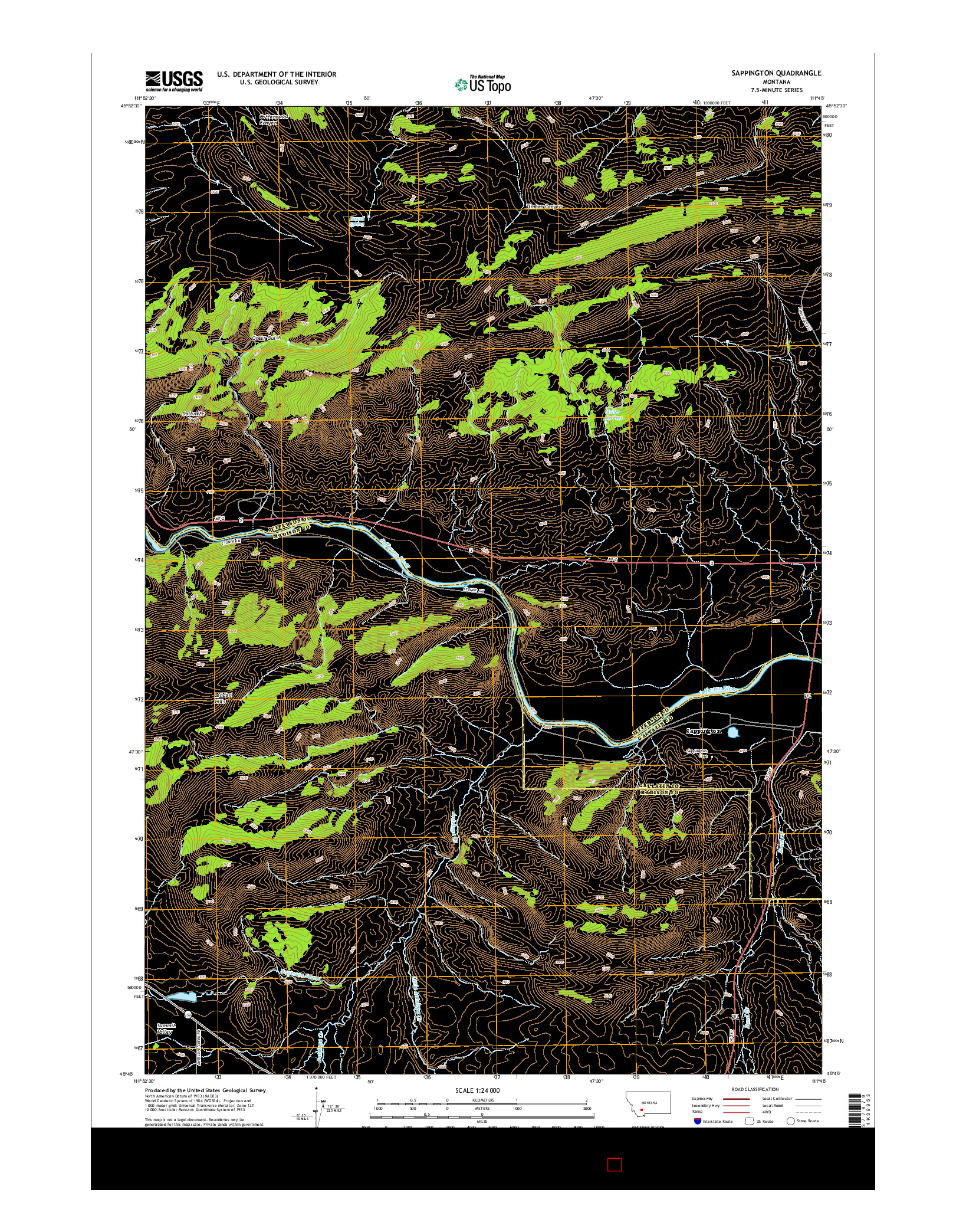 USGS US TOPO 7.5-MINUTE MAP FOR SAPPINGTON, MT 2014