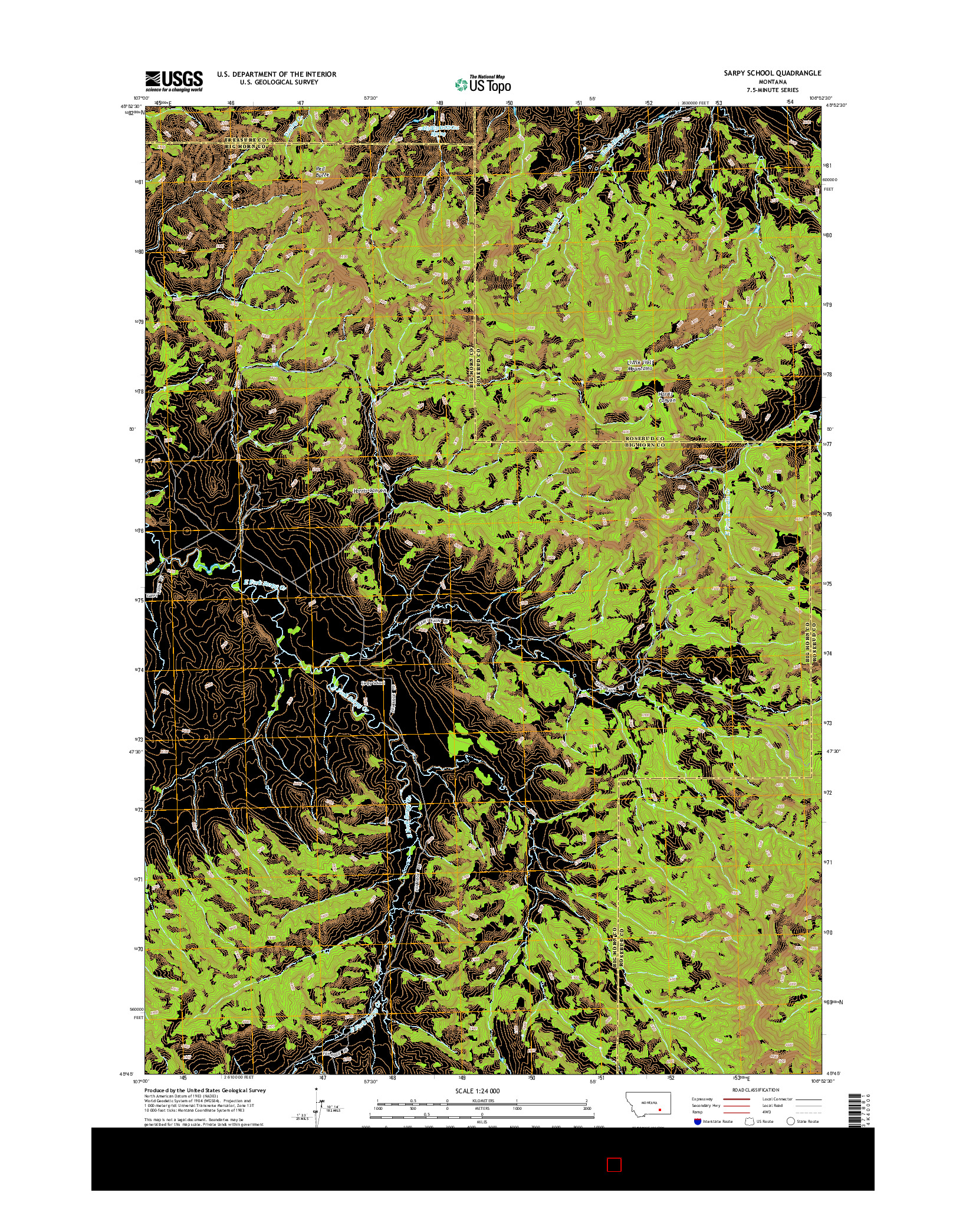 USGS US TOPO 7.5-MINUTE MAP FOR SARPY SCHOOL, MT 2014