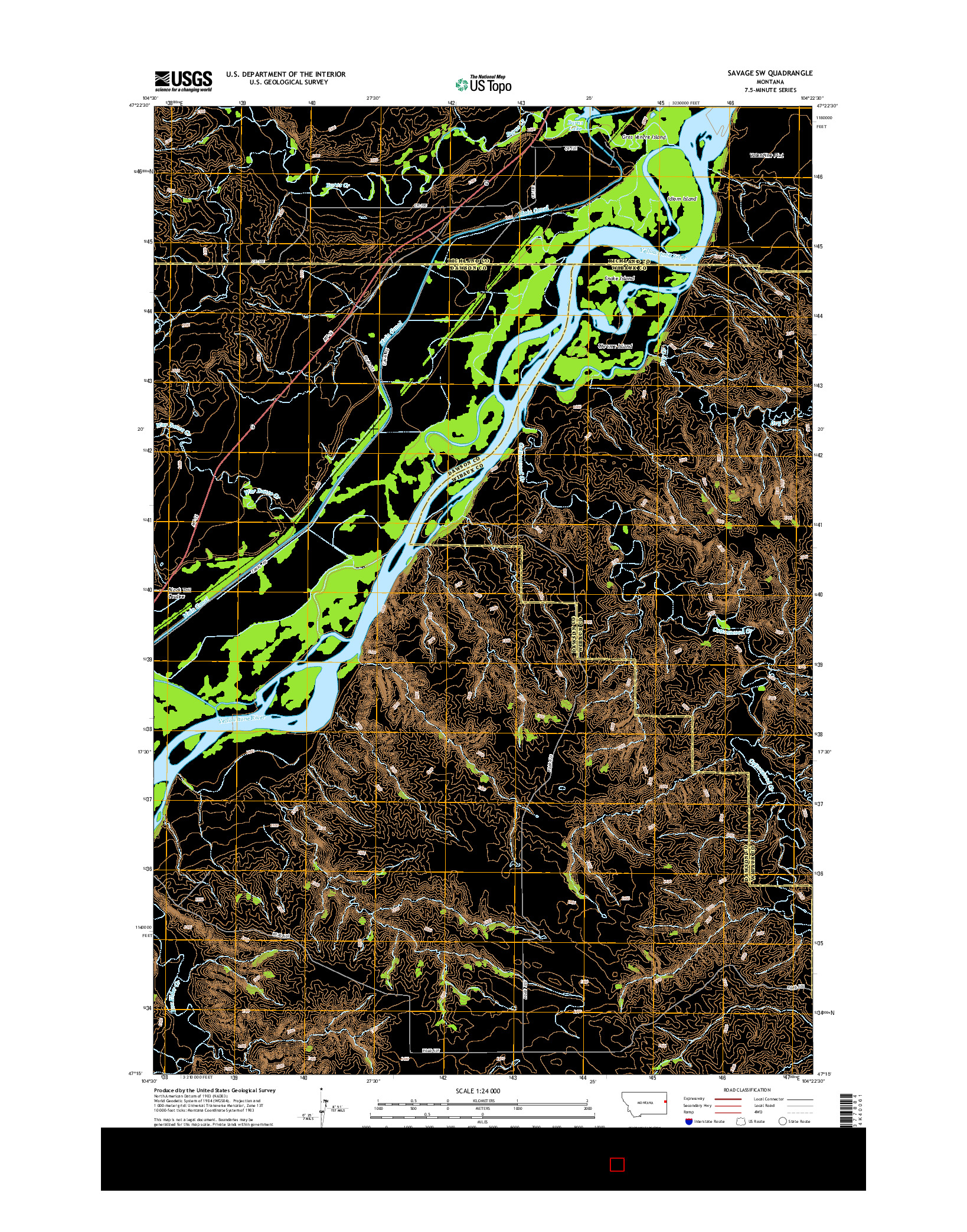 USGS US TOPO 7.5-MINUTE MAP FOR SAVAGE SW, MT 2014