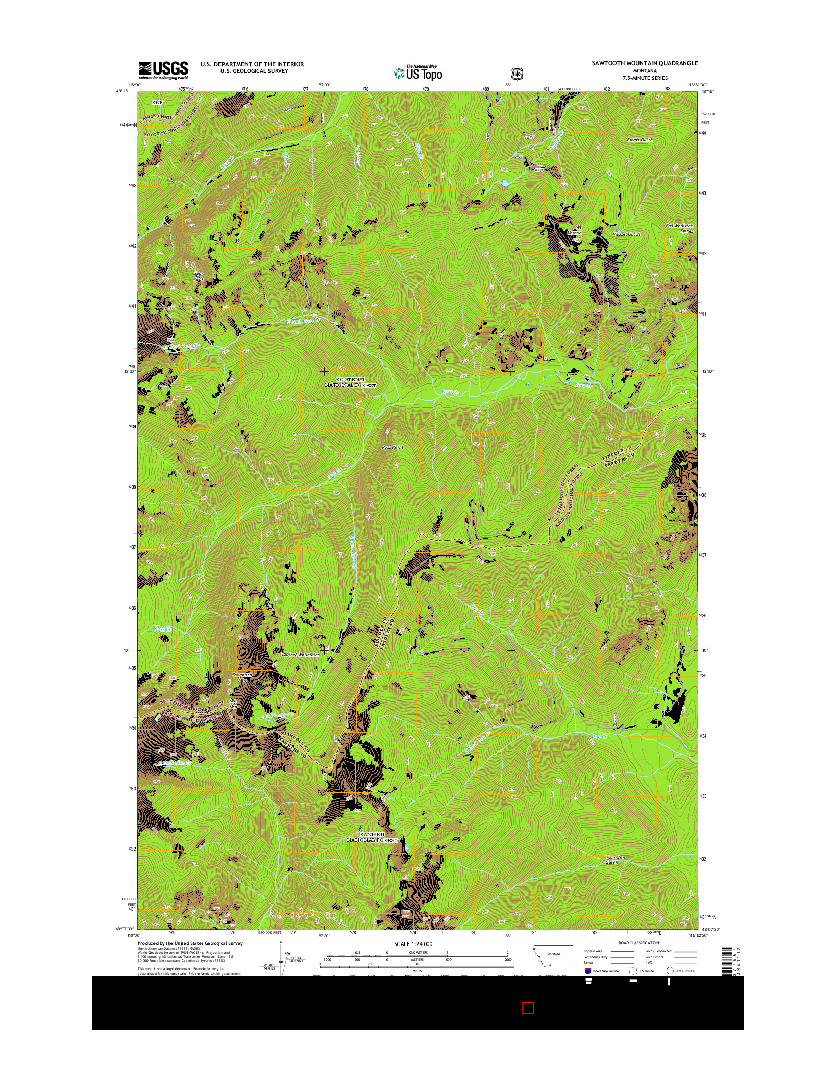 USGS US TOPO 7.5-MINUTE MAP FOR SAWTOOTH MOUNTAIN, MT 2014