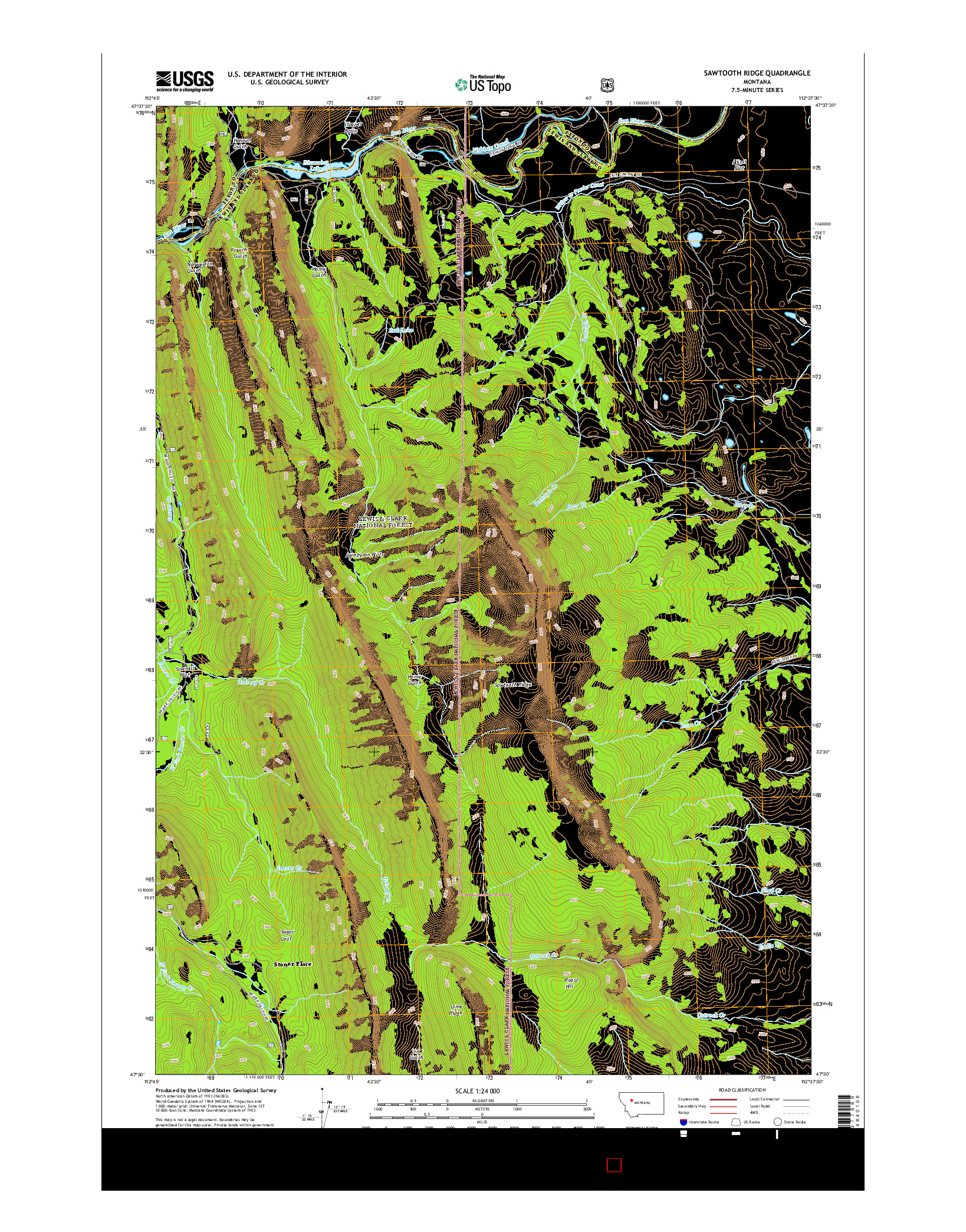 USGS US TOPO 7.5-MINUTE MAP FOR SAWTOOTH RIDGE, MT 2014