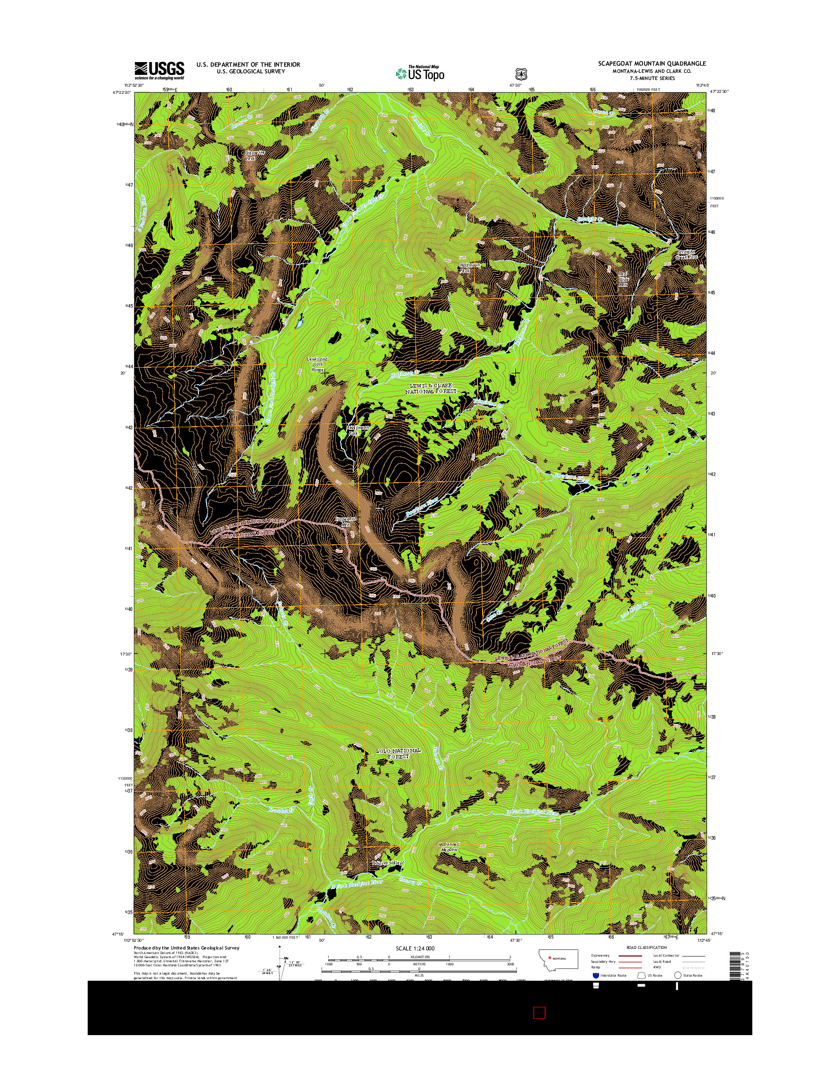 USGS US TOPO 7.5-MINUTE MAP FOR SCAPEGOAT MOUNTAIN, MT 2014