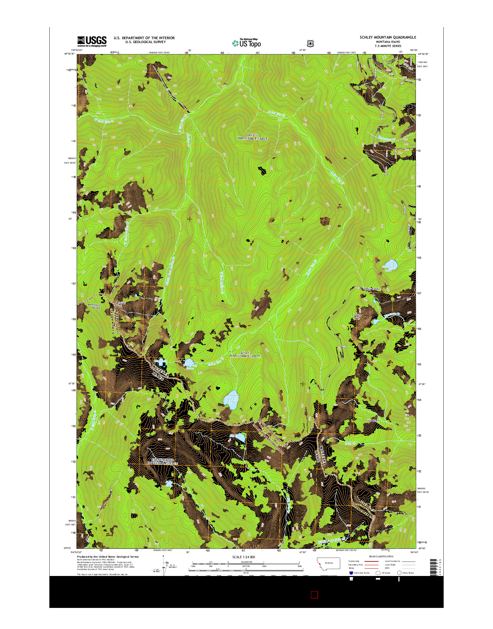 USGS US TOPO 7.5-MINUTE MAP FOR SCHLEY MOUNTAIN, MT-ID 2014