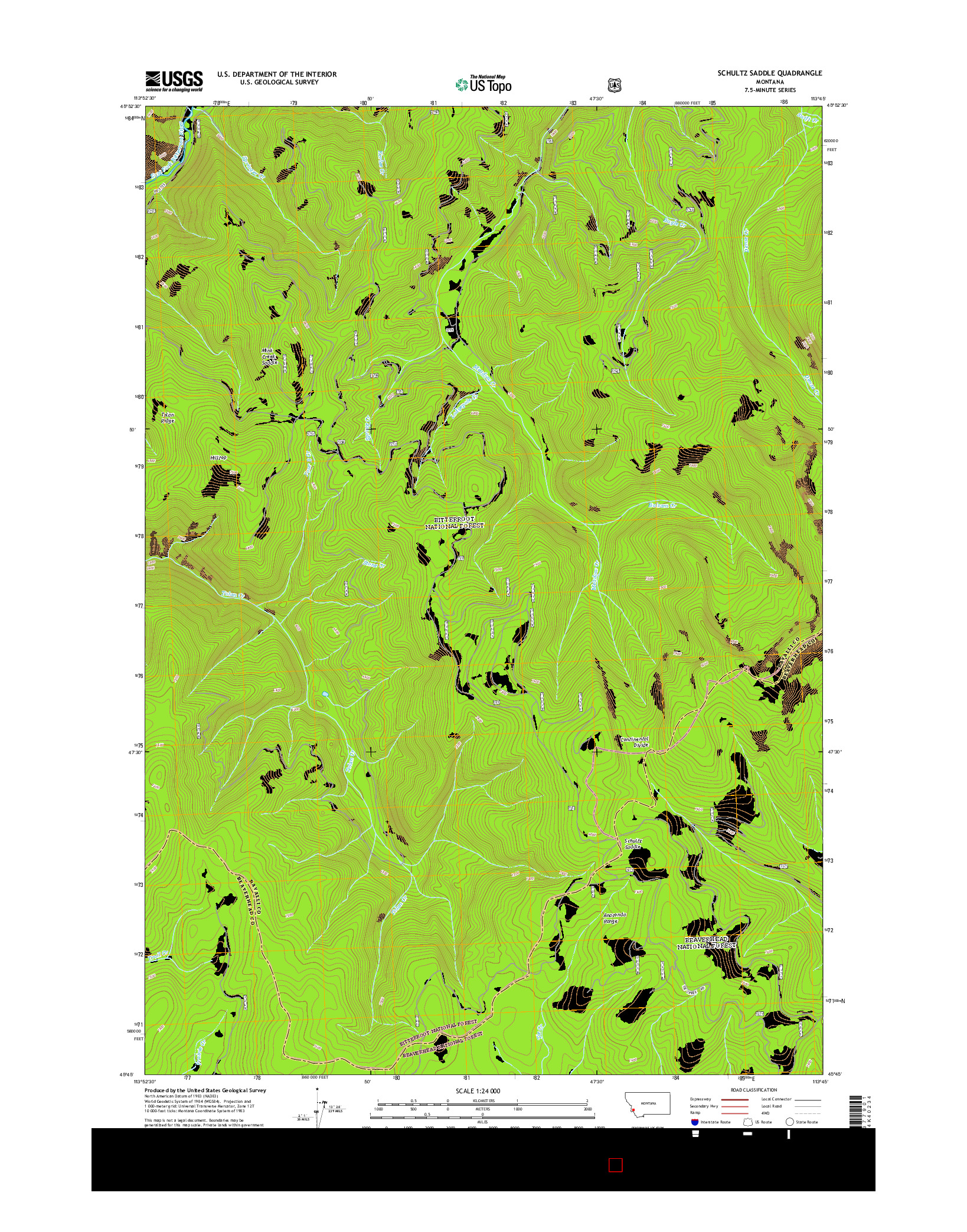 USGS US TOPO 7.5-MINUTE MAP FOR SCHULTZ SADDLE, MT 2014