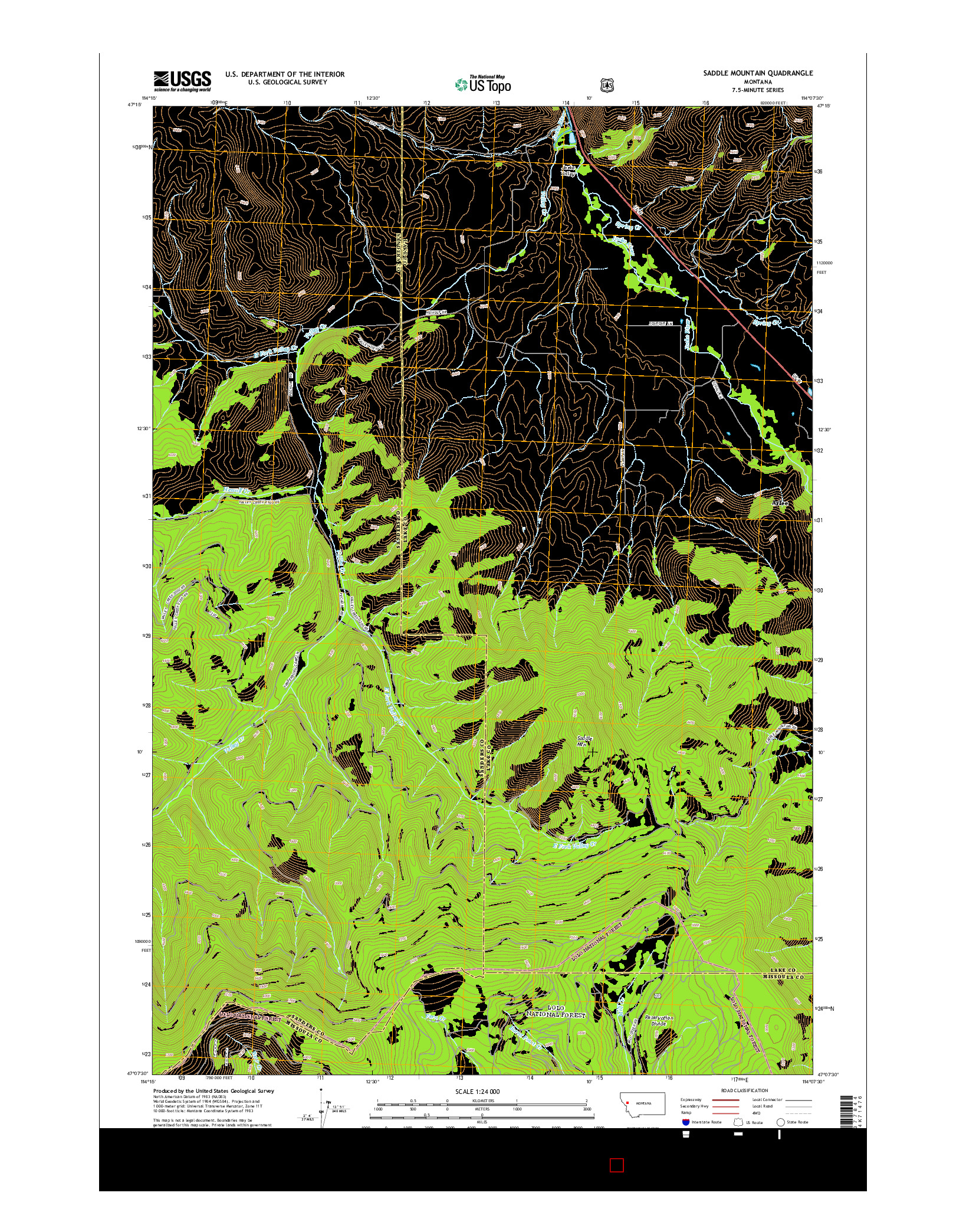 USGS US TOPO 7.5-MINUTE MAP FOR SADDLE MOUNTAIN, MT 2014