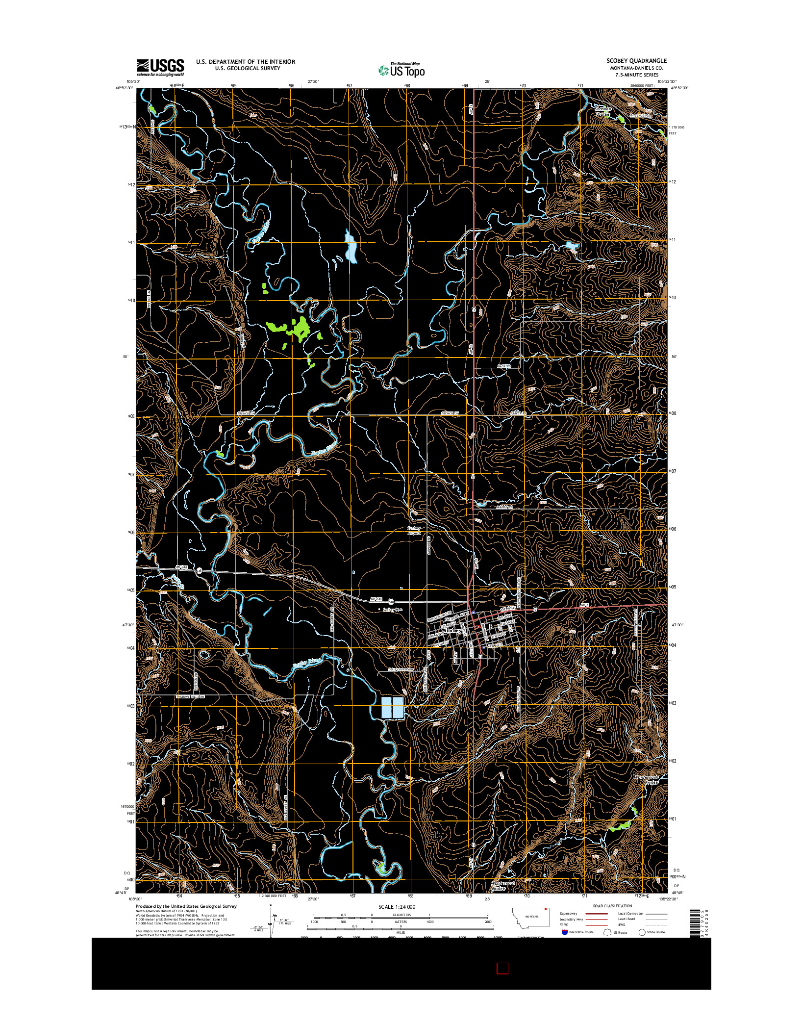 USGS US TOPO 7.5-MINUTE MAP FOR SCOBEY, MT 2014