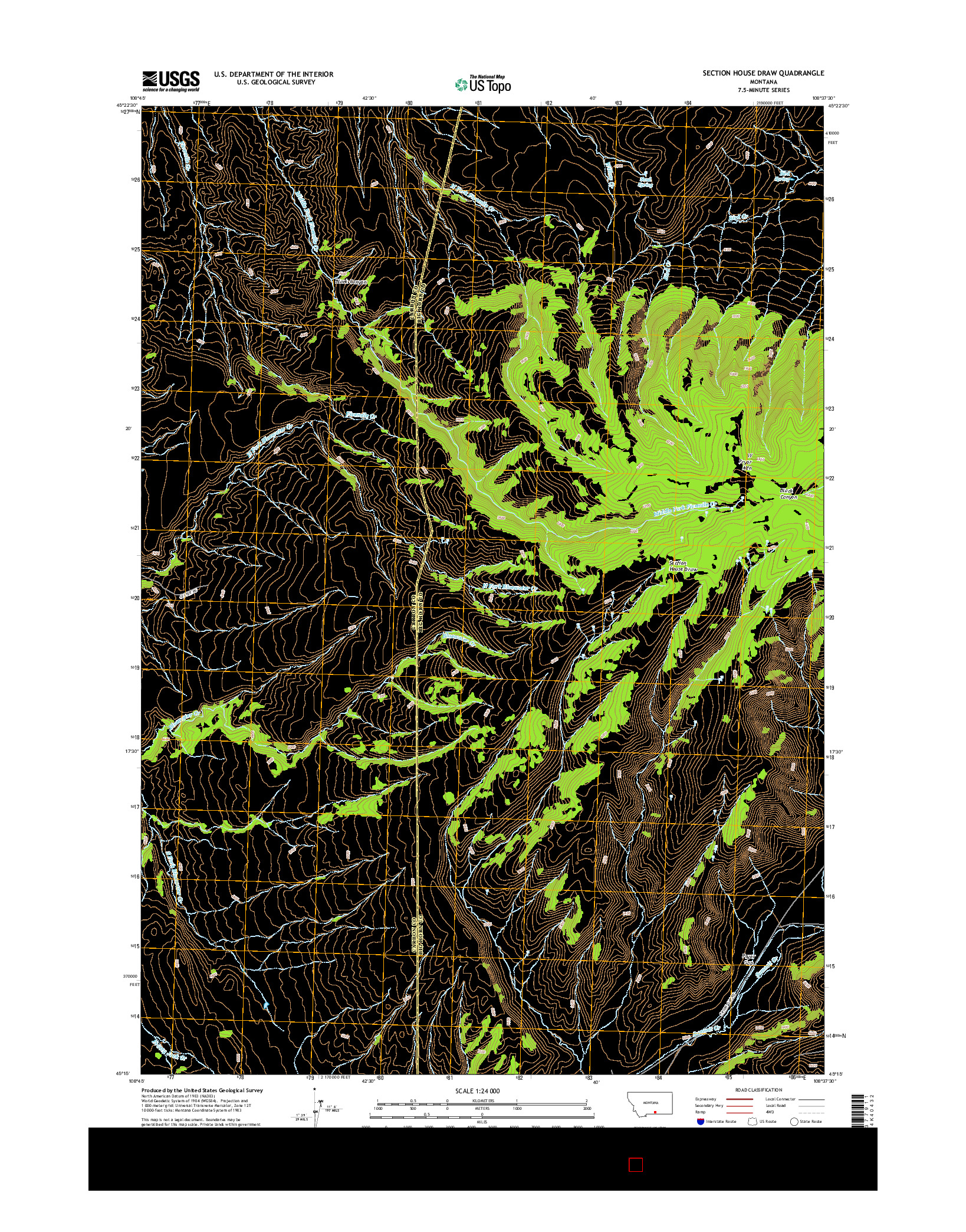 USGS US TOPO 7.5-MINUTE MAP FOR SECTION HOUSE DRAW, MT 2014