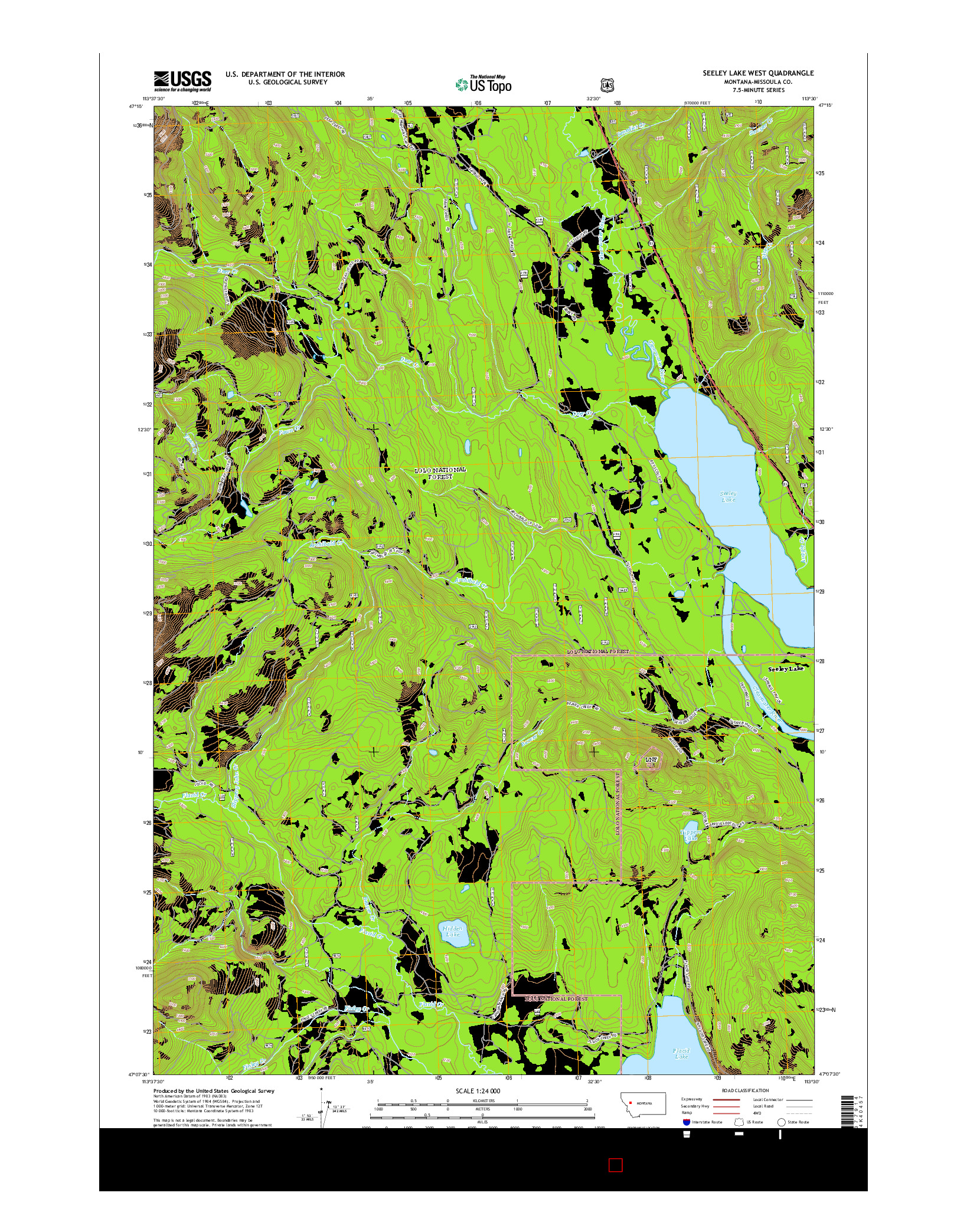 USGS US TOPO 7.5-MINUTE MAP FOR SEELEY LAKE WEST, MT 2014