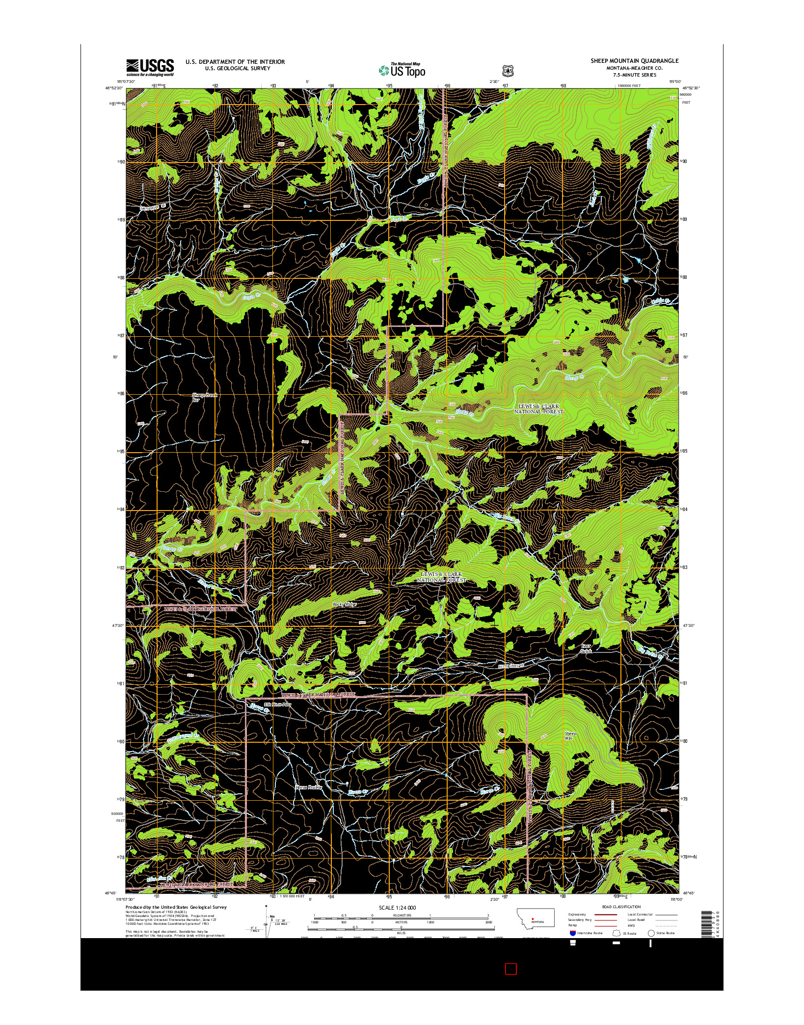 USGS US TOPO 7.5-MINUTE MAP FOR SHEEP MOUNTAIN, MT 2014