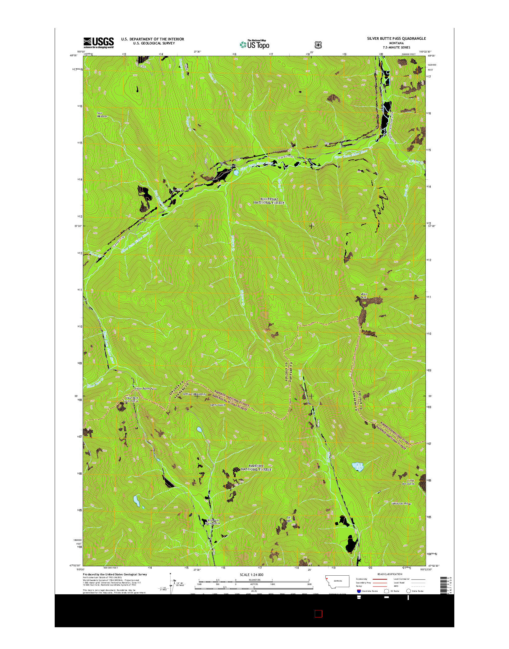 USGS US TOPO 7.5-MINUTE MAP FOR SILVER BUTTE PASS, MT 2014