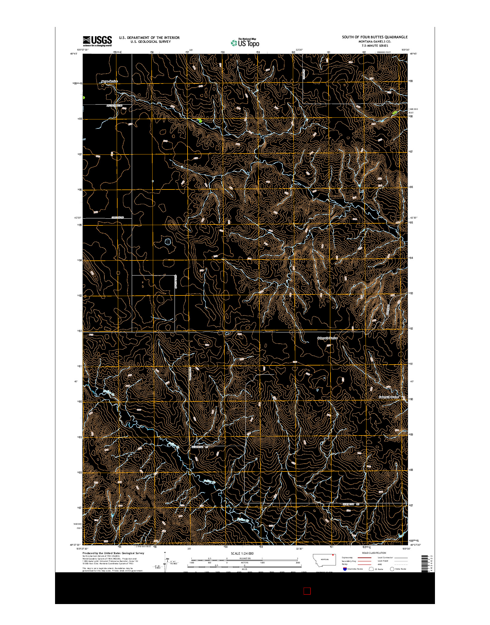 USGS US TOPO 7.5-MINUTE MAP FOR SOUTH OF FOUR BUTTES, MT 2014