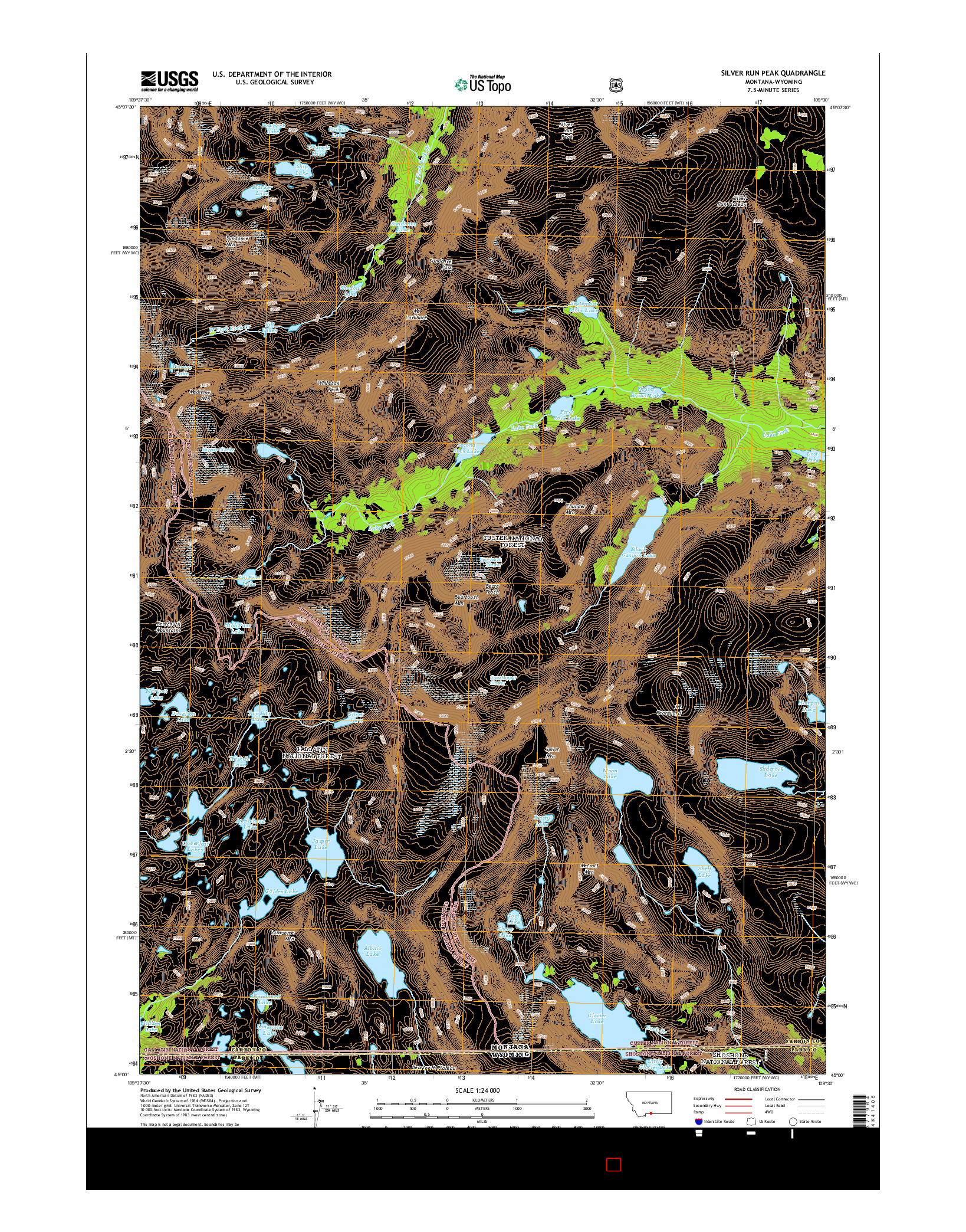 USGS US TOPO 7.5-MINUTE MAP FOR SILVER RUN PEAK, MT-WY 2014