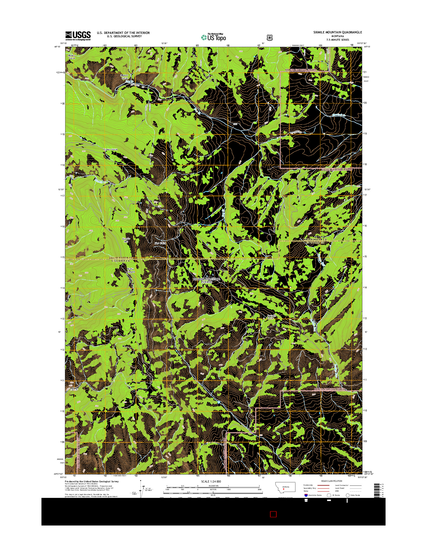 USGS US TOPO 7.5-MINUTE MAP FOR SIXMILE MOUNTAIN, MT 2014