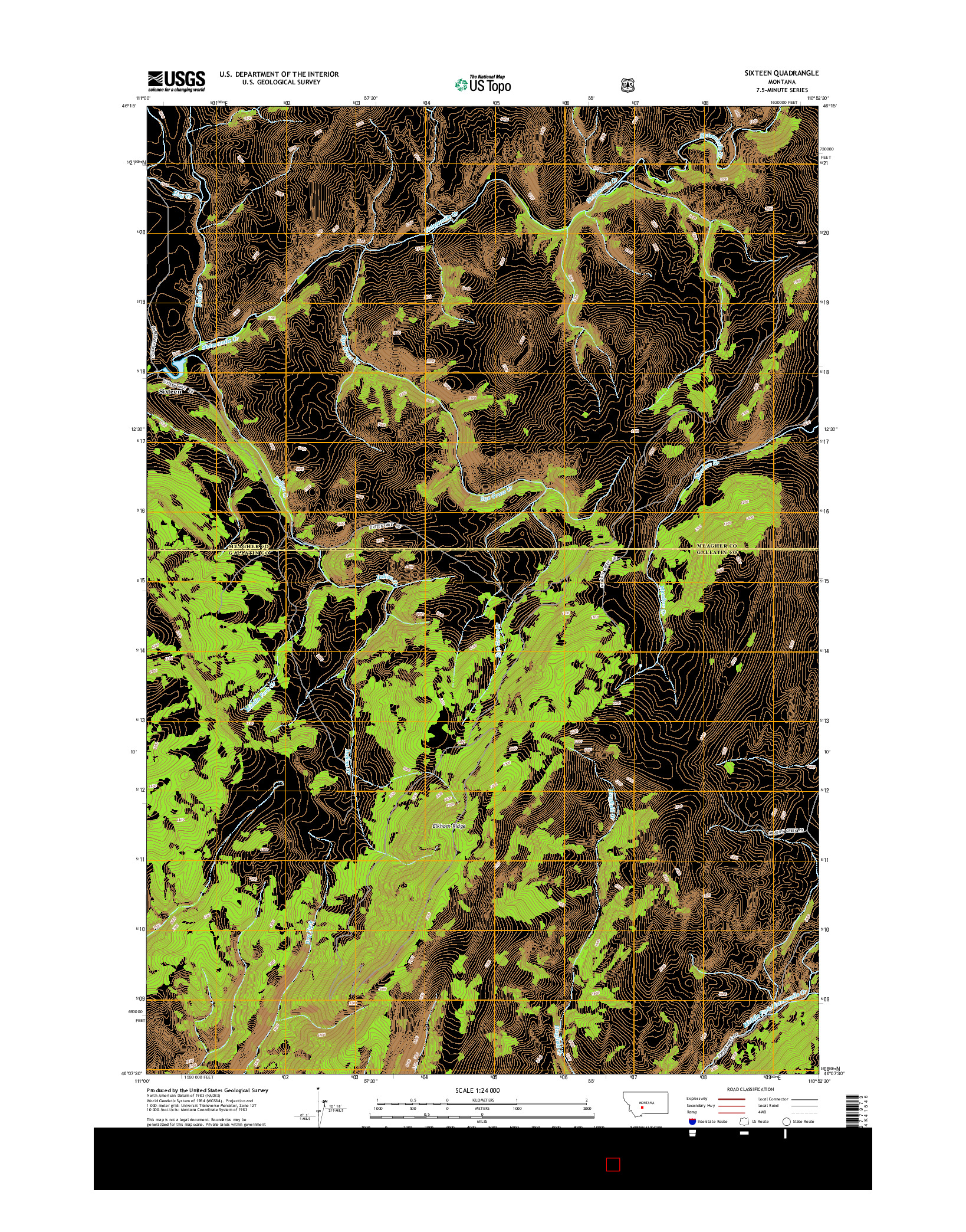 USGS US TOPO 7.5-MINUTE MAP FOR SIXTEEN, MT 2014