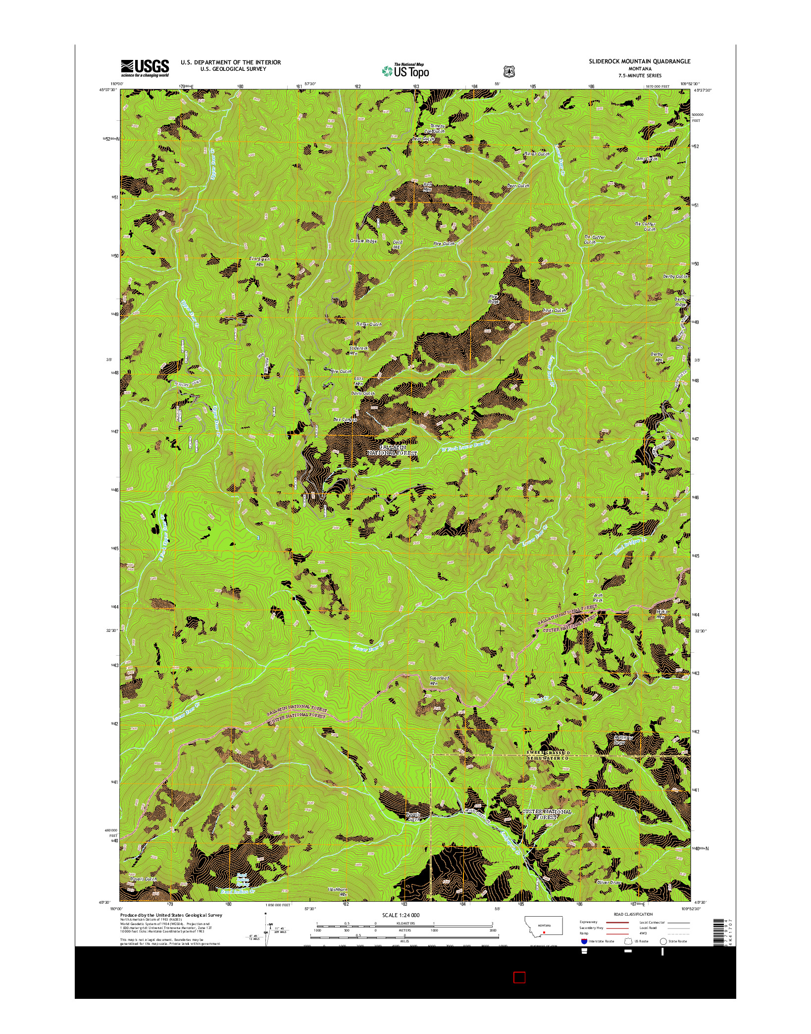 USGS US TOPO 7.5-MINUTE MAP FOR SLIDEROCK MOUNTAIN, MT 2014