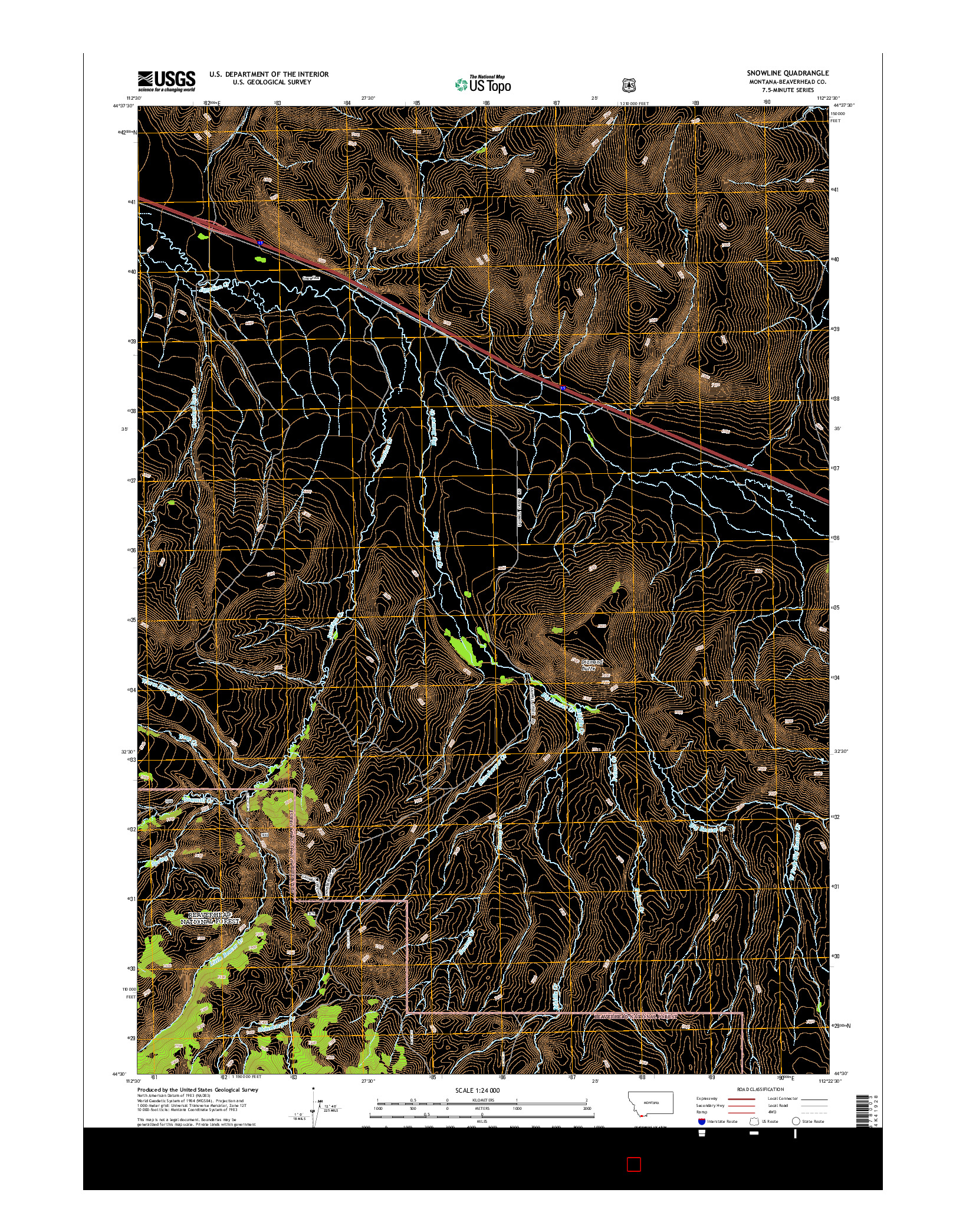 USGS US TOPO 7.5-MINUTE MAP FOR SNOWLINE, MT 2014