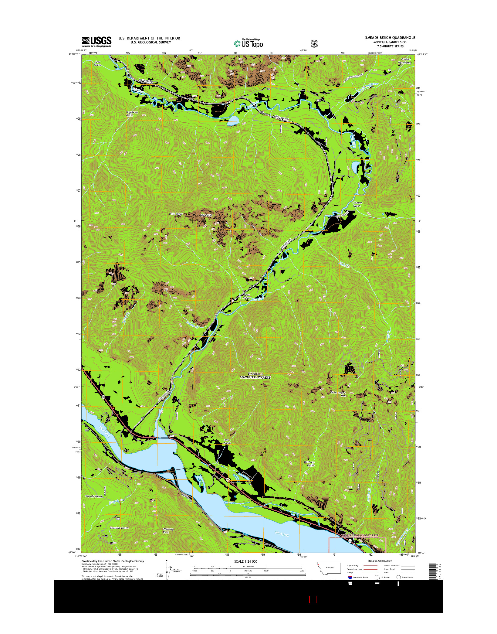 USGS US TOPO 7.5-MINUTE MAP FOR SMEADS BENCH, MT 2014