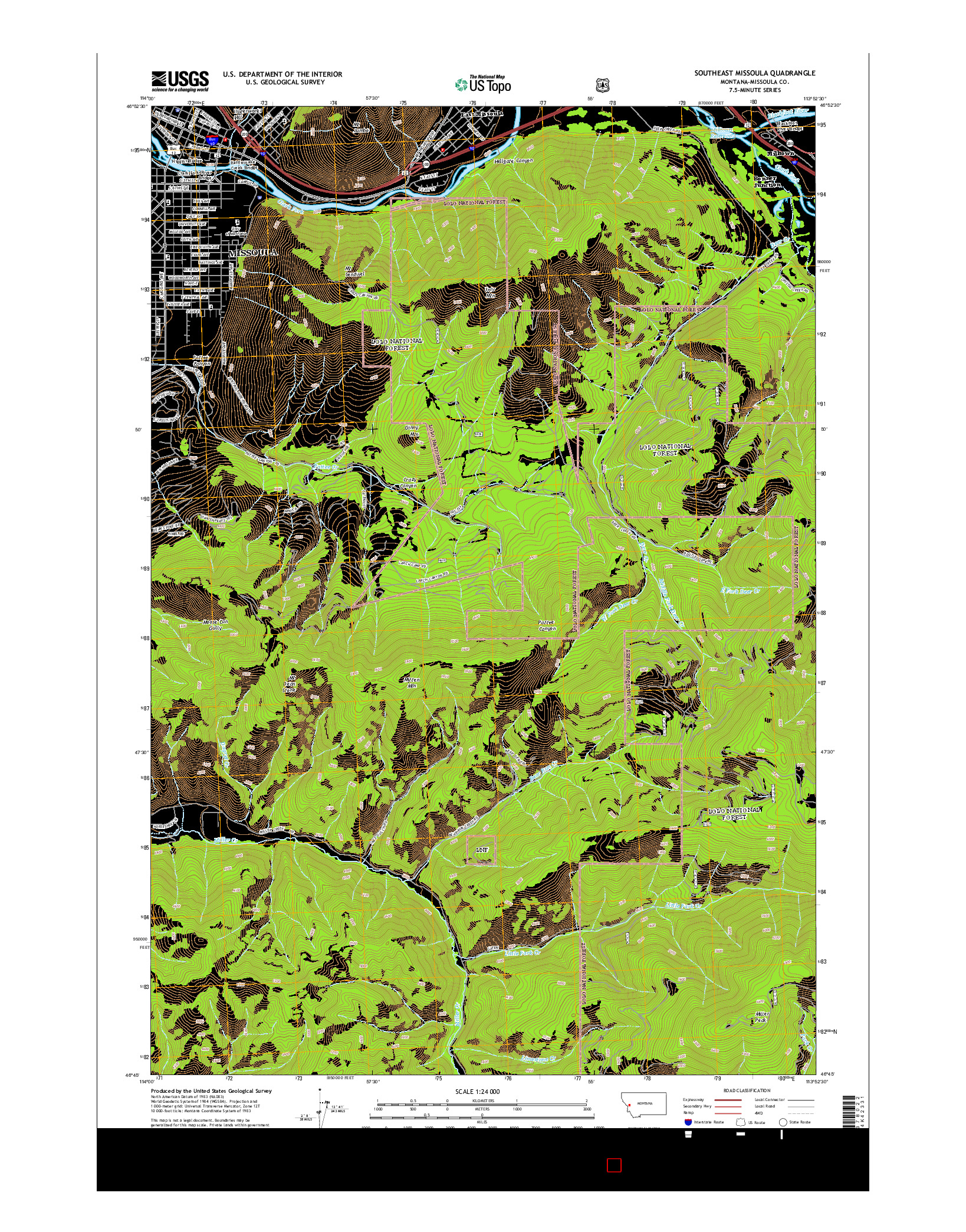 USGS US TOPO 7.5-MINUTE MAP FOR SOUTHEAST MISSOULA, MT 2014