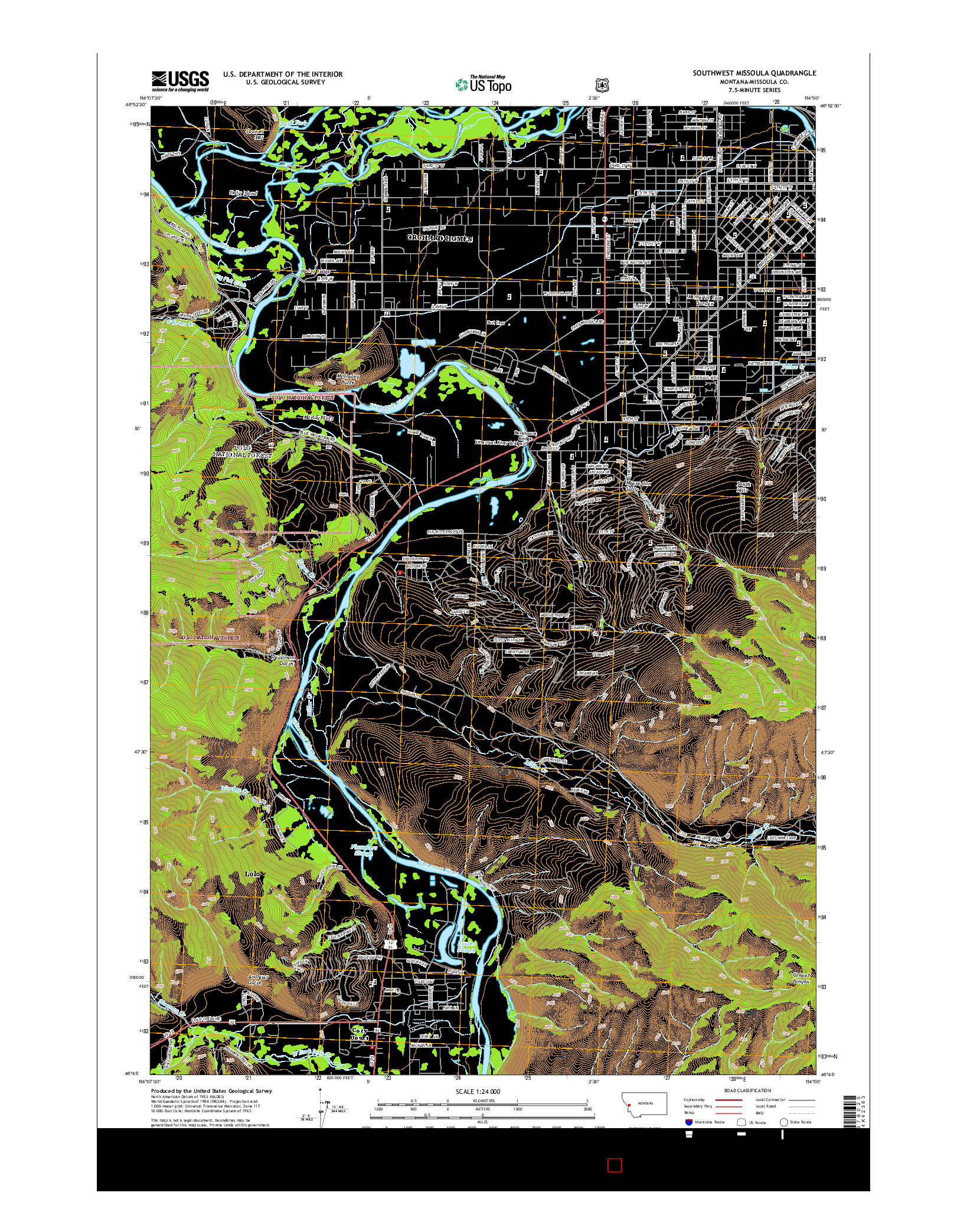 USGS US TOPO 7.5-MINUTE MAP FOR SOUTHWEST MISSOULA, MT 2014