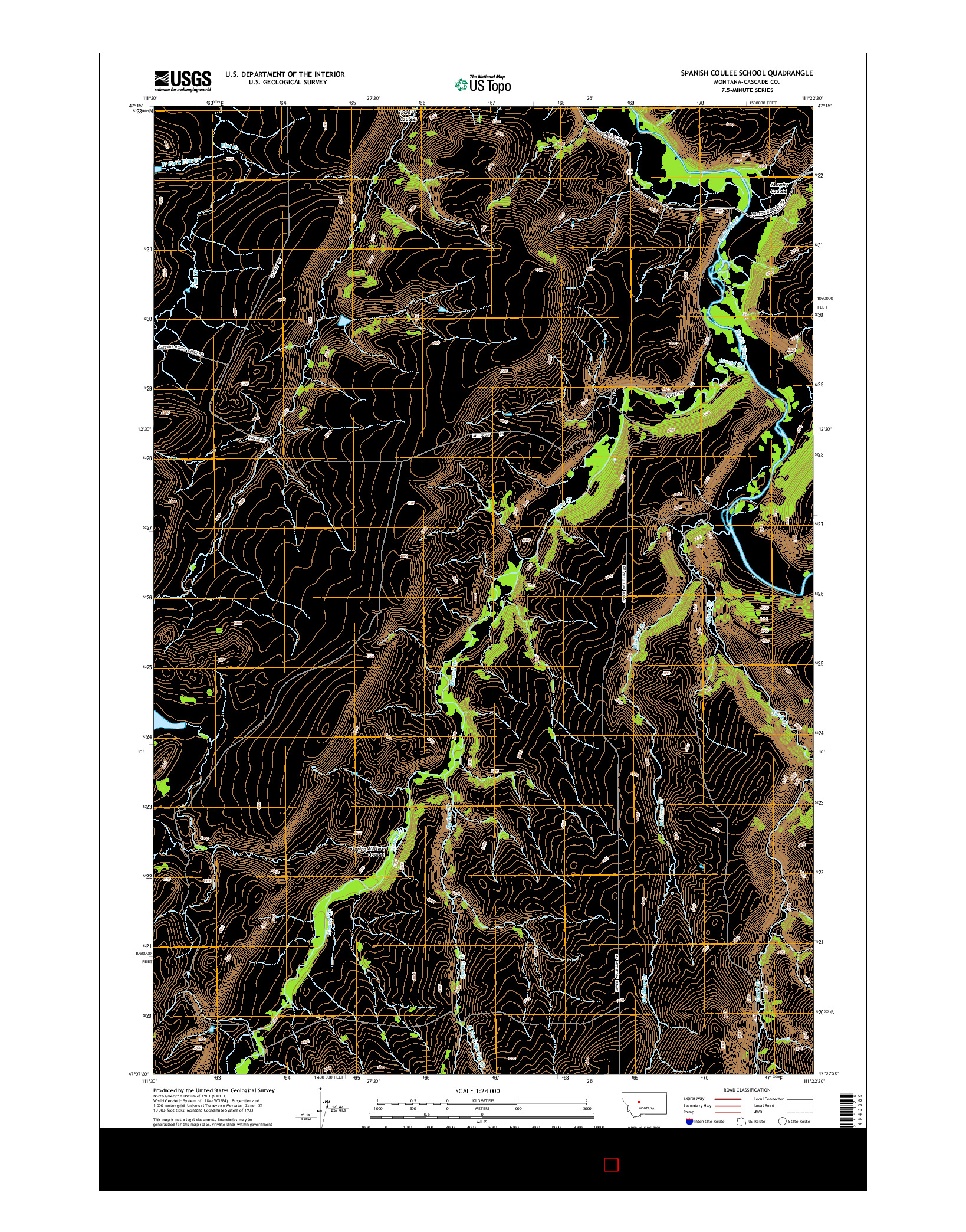 USGS US TOPO 7.5-MINUTE MAP FOR SPANISH COULEE SCHOOL, MT 2014