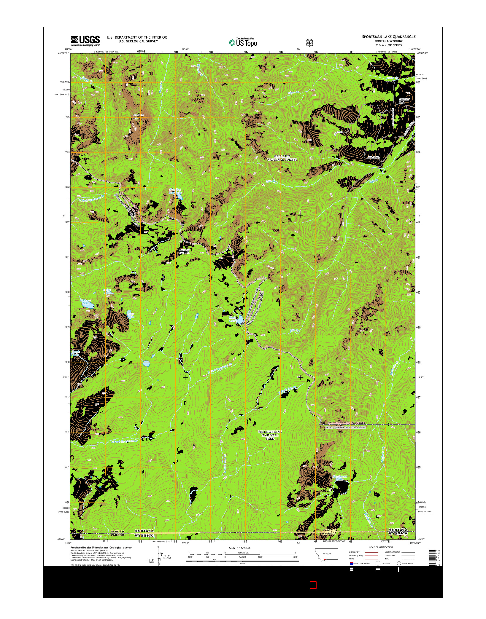 USGS US TOPO 7.5-MINUTE MAP FOR SPORTSMAN LAKE, MT-WY 2014