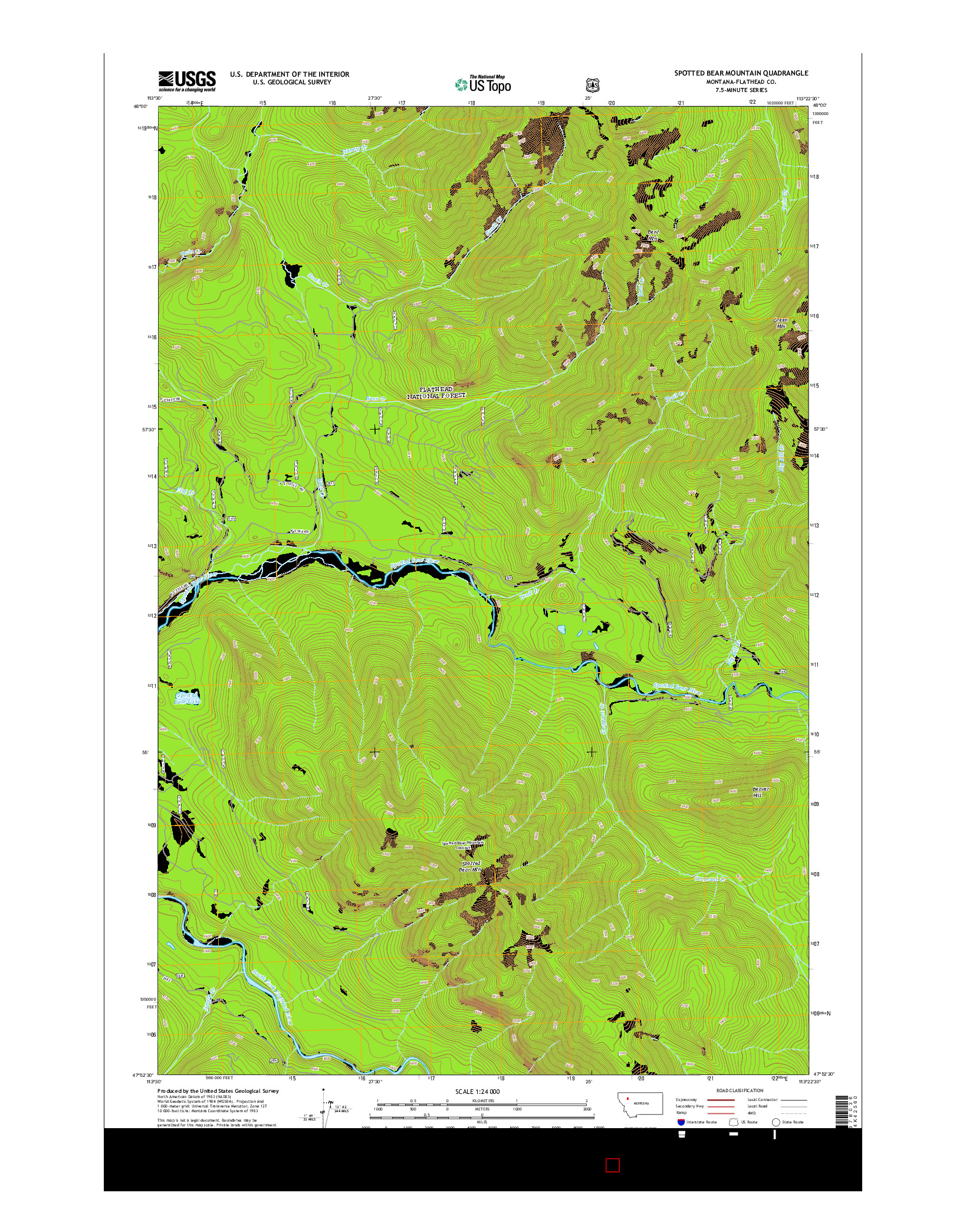 USGS US TOPO 7.5-MINUTE MAP FOR SPOTTED BEAR MOUNTAIN, MT 2014