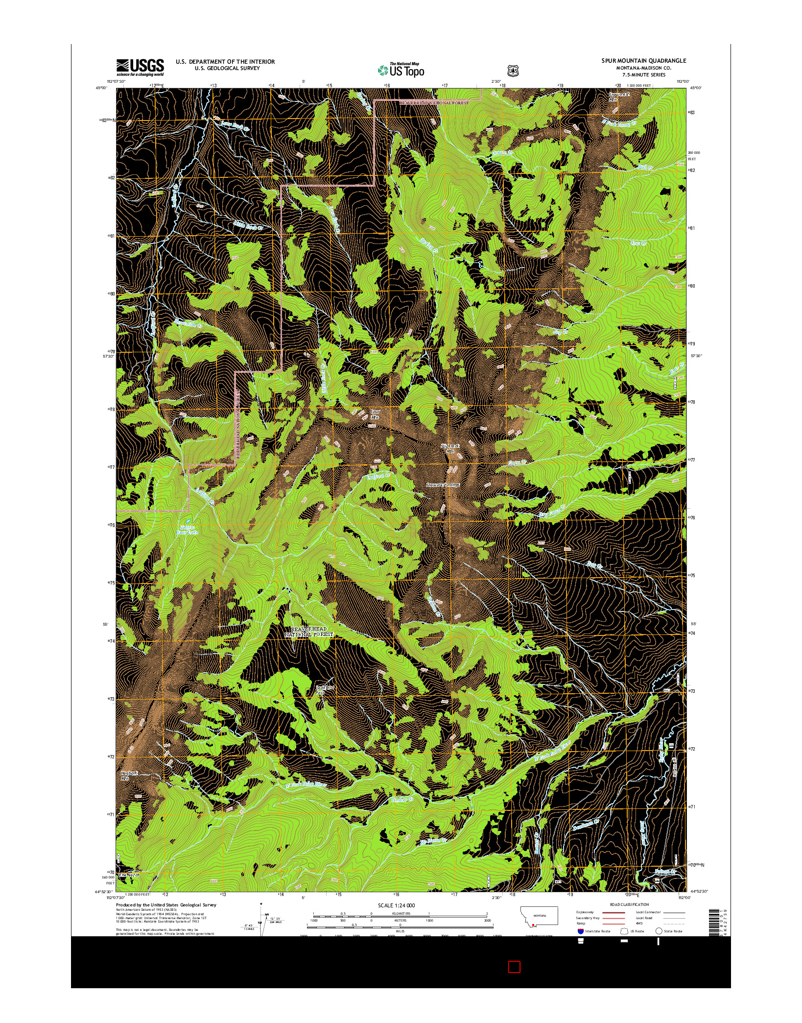 USGS US TOPO 7.5-MINUTE MAP FOR SPUR MOUNTAIN, MT 2014