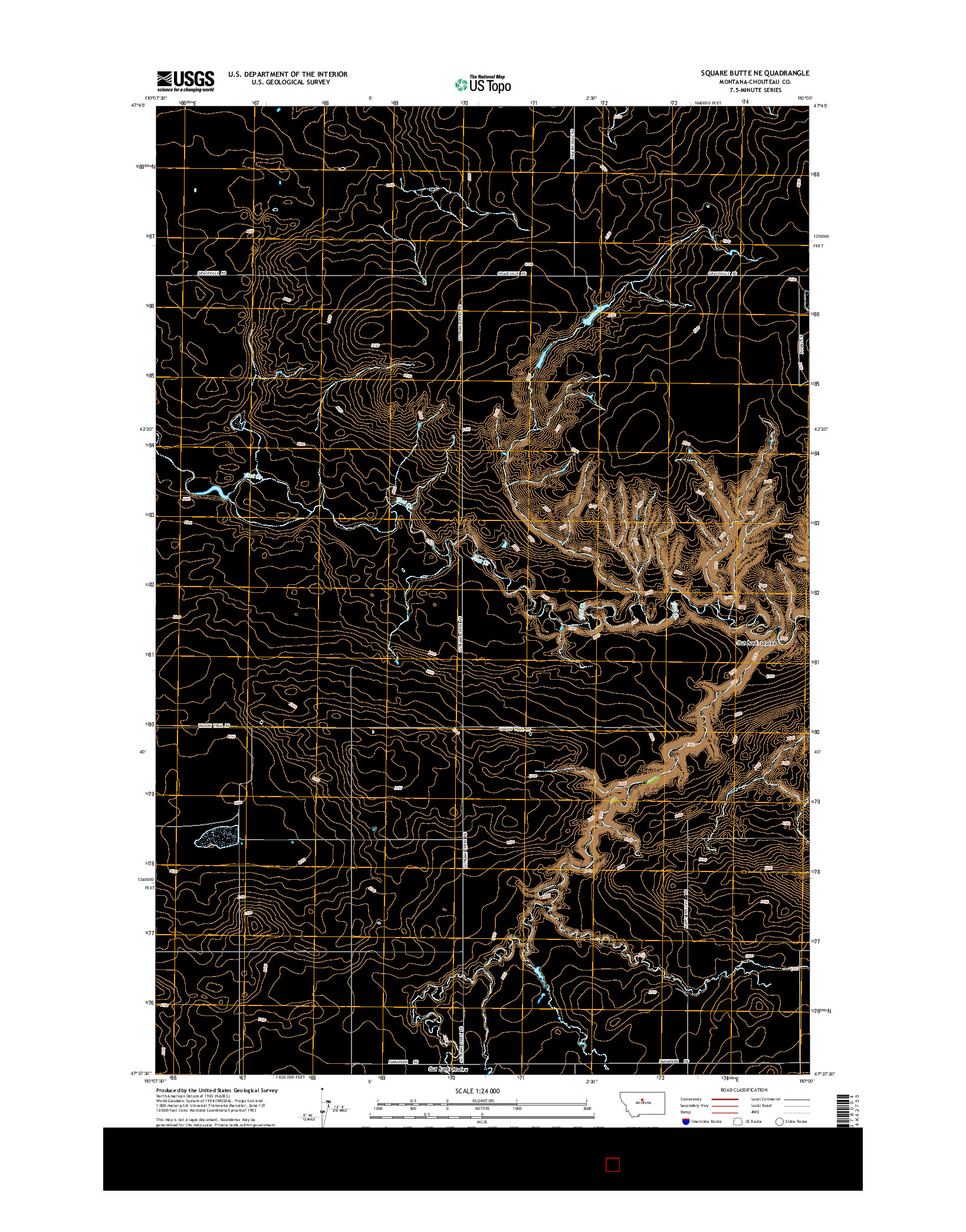 USGS US TOPO 7.5-MINUTE MAP FOR SQUARE BUTTE NE, MT 2014