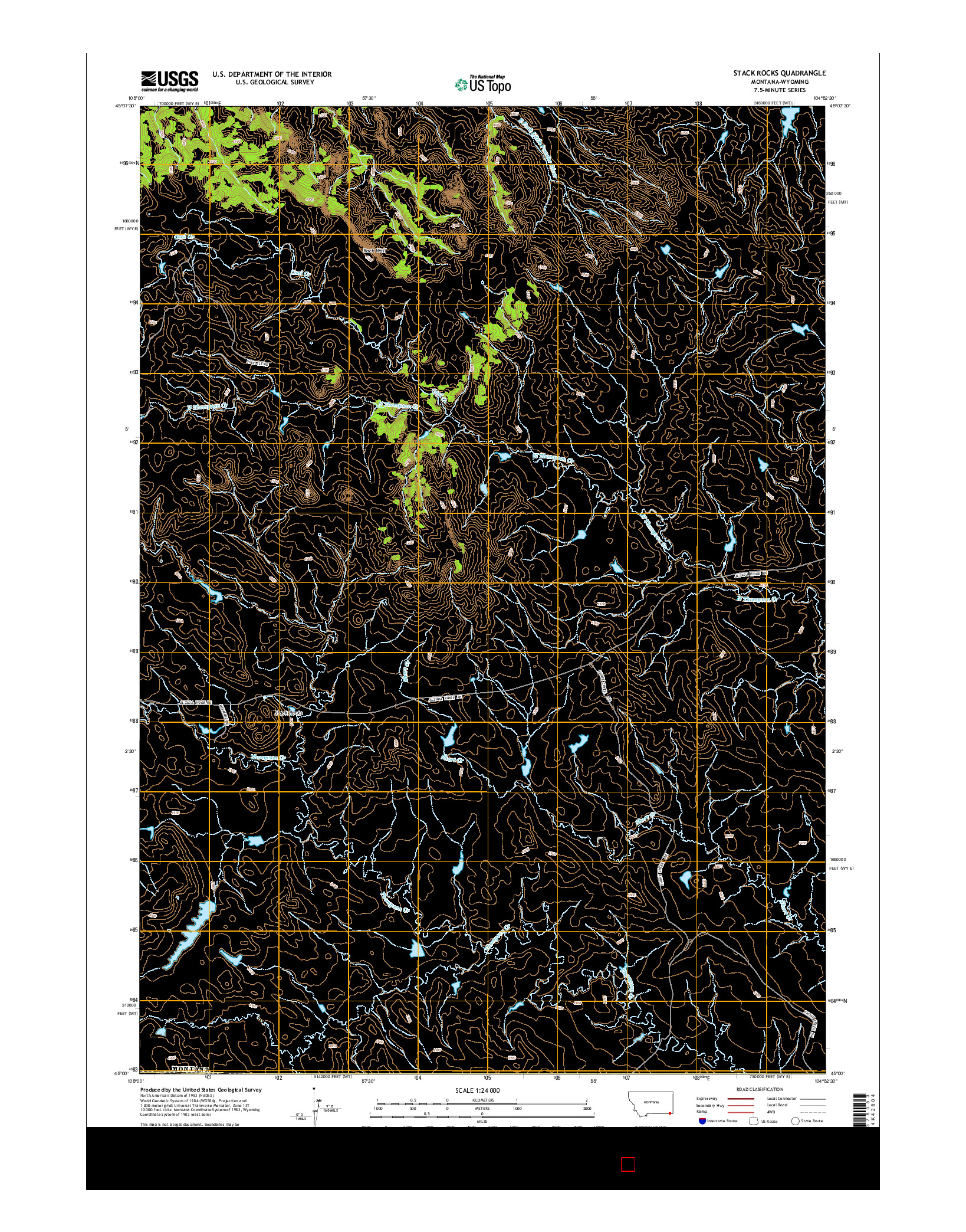 USGS US TOPO 7.5-MINUTE MAP FOR STACK ROCKS, MT-WY 2014