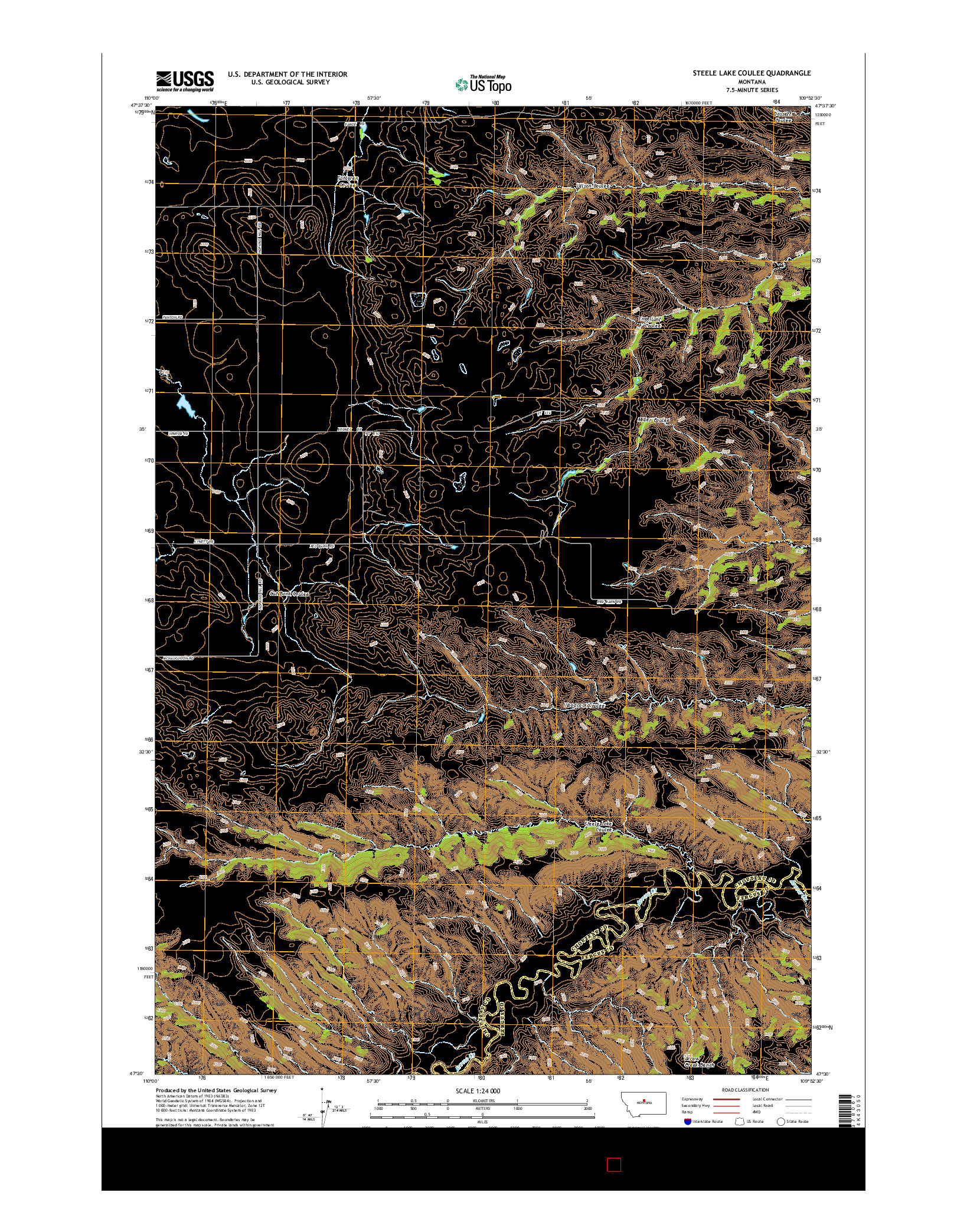 USGS US TOPO 7.5-MINUTE MAP FOR STEELE LAKE COULEE, MT 2014