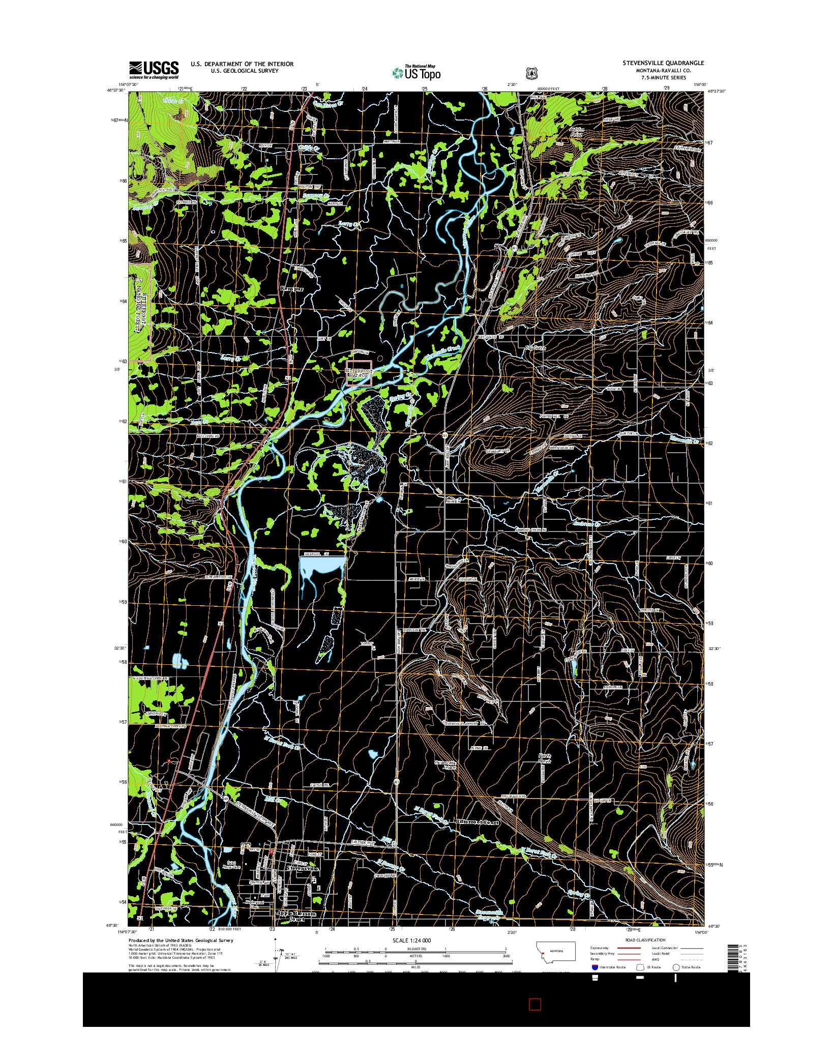 USGS US TOPO 7.5-MINUTE MAP FOR STEVENSVILLE, MT 2014