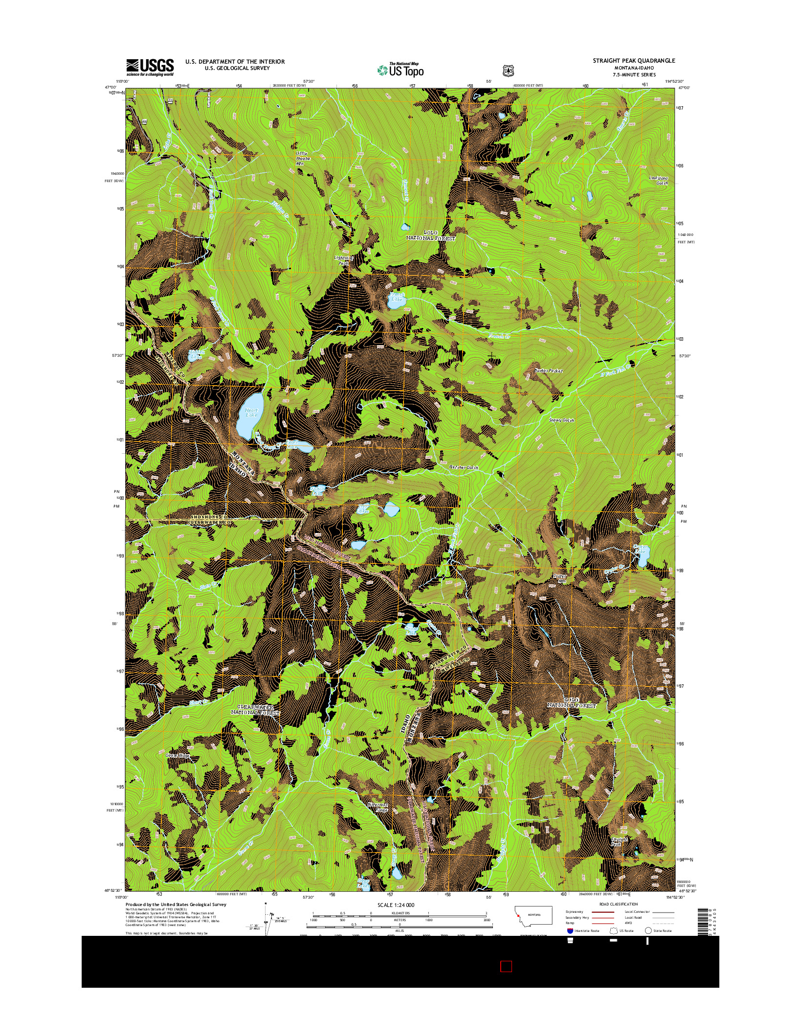 USGS US TOPO 7.5-MINUTE MAP FOR STRAIGHT PEAK, MT-ID 2014