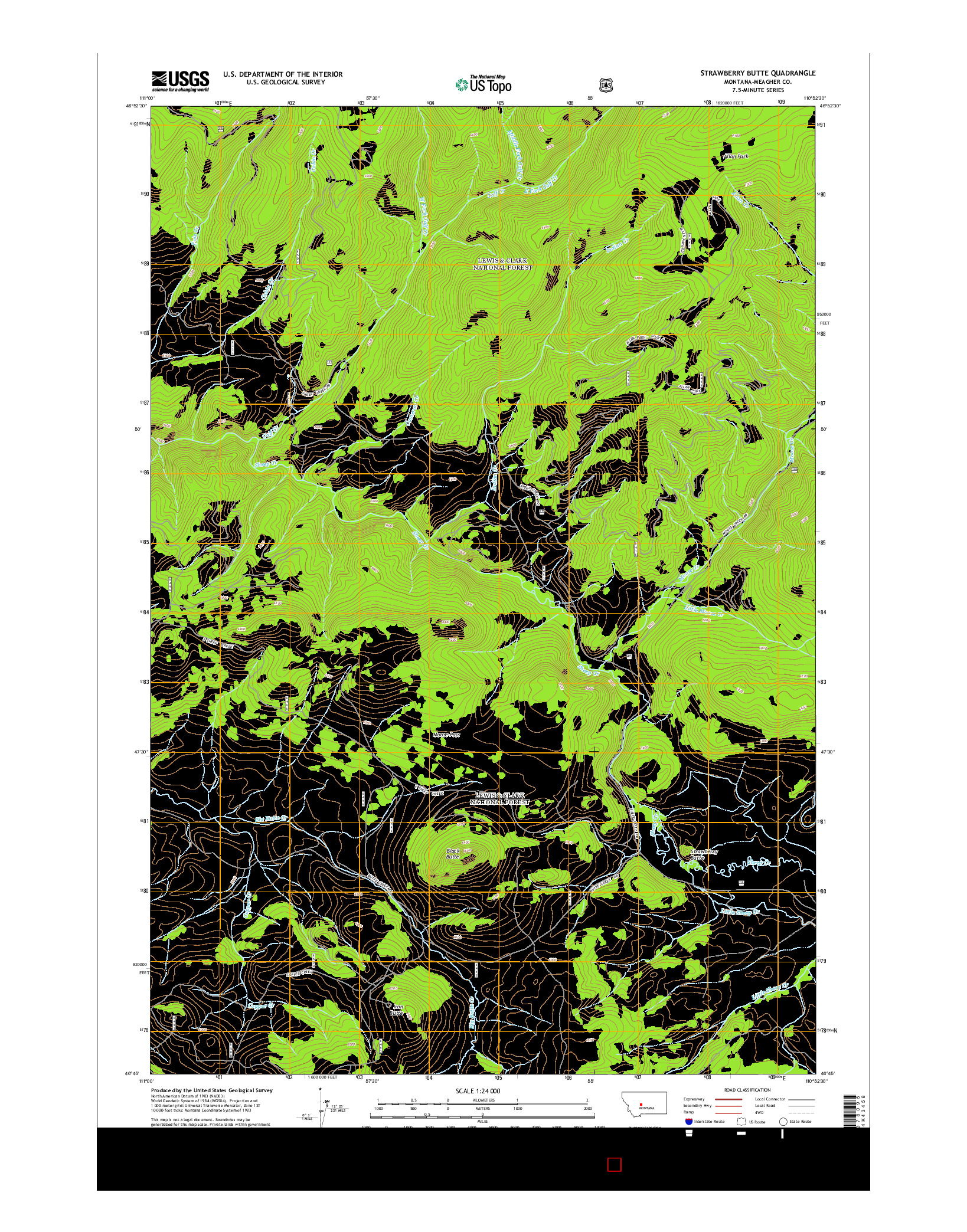 USGS US TOPO 7.5-MINUTE MAP FOR STRAWBERRY BUTTE, MT 2014