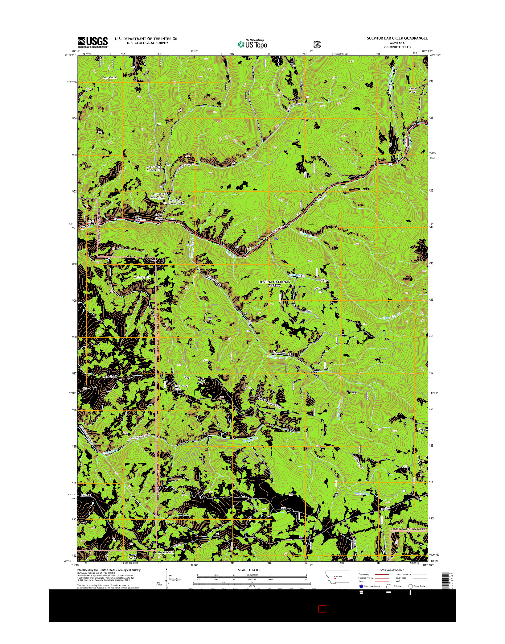 USGS US TOPO 7.5-MINUTE MAP FOR SULPHUR BAR CREEK, MT 2014